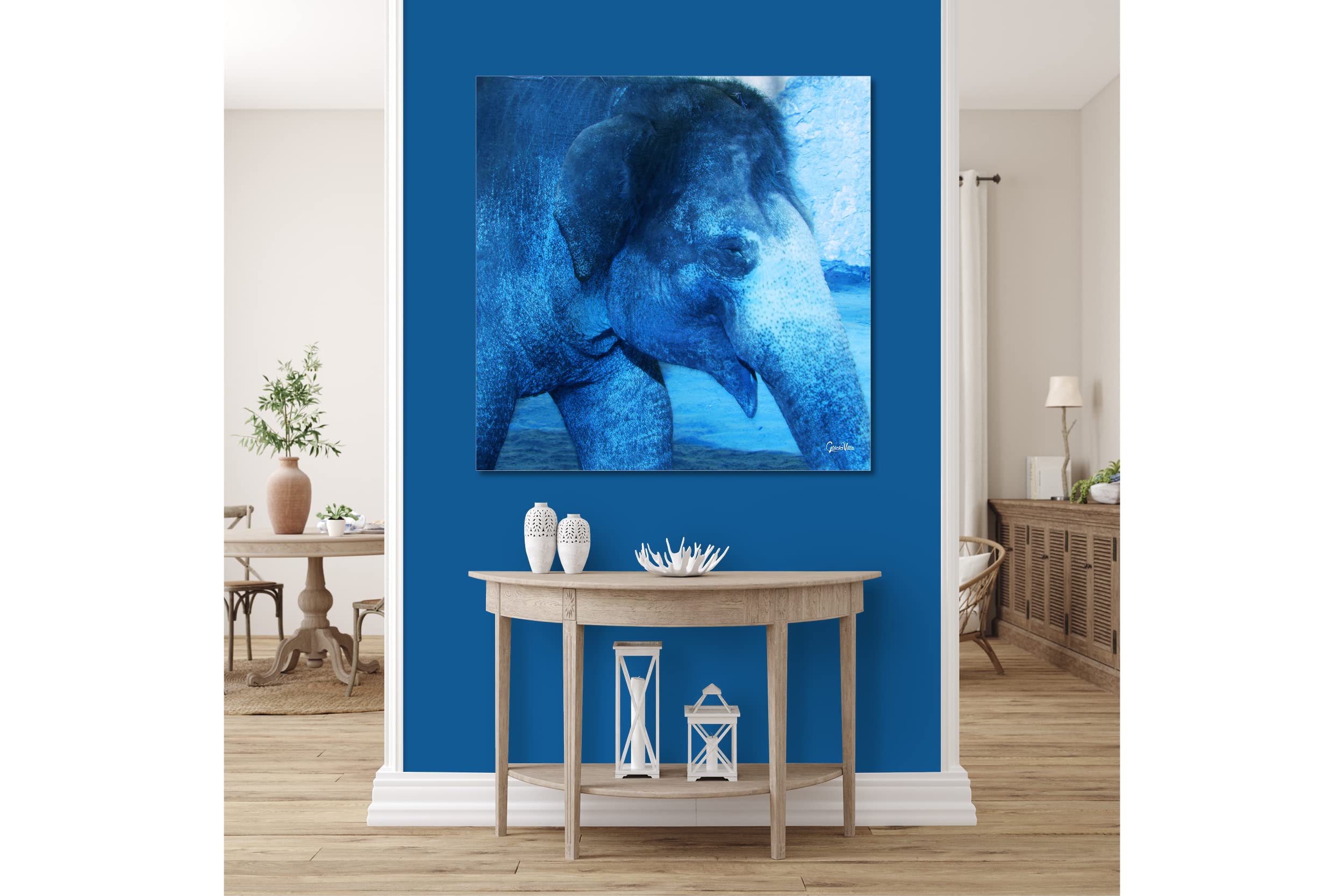 Glücksvilla - Der Elefant 1 - (Acrylglas-Bild 5 mm, 140 x 140 cm) | div. Maße - aus DE - Kunstdruck XXL Deko Wandbild Quadrat - Wildnis Afrika Natur Tier Fotografie