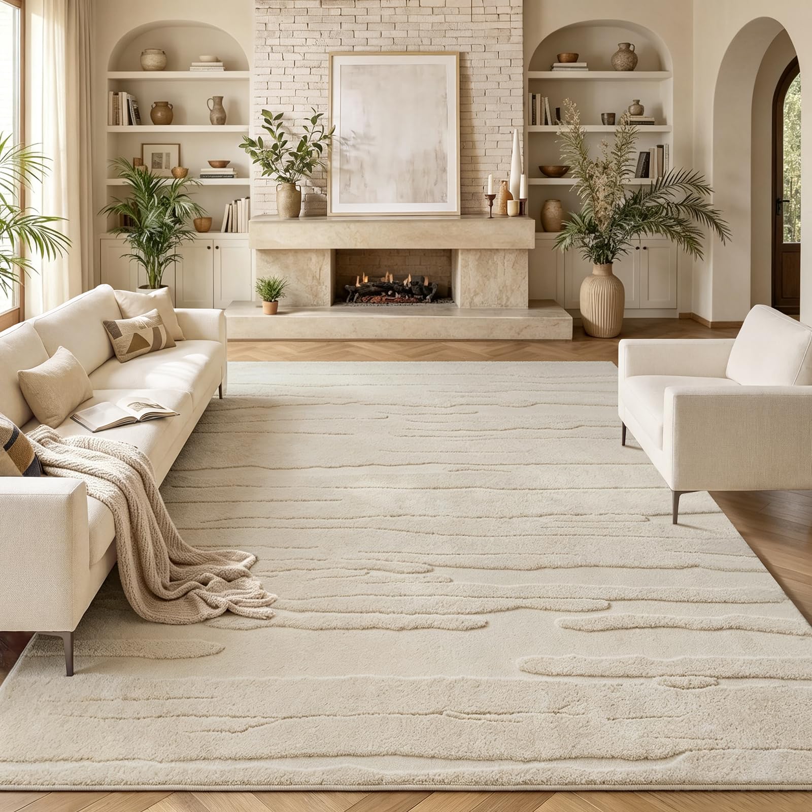 Homcomodar Modern Large Rugs Living Room Fluffy Rugs 244x305cm,Dark Beige