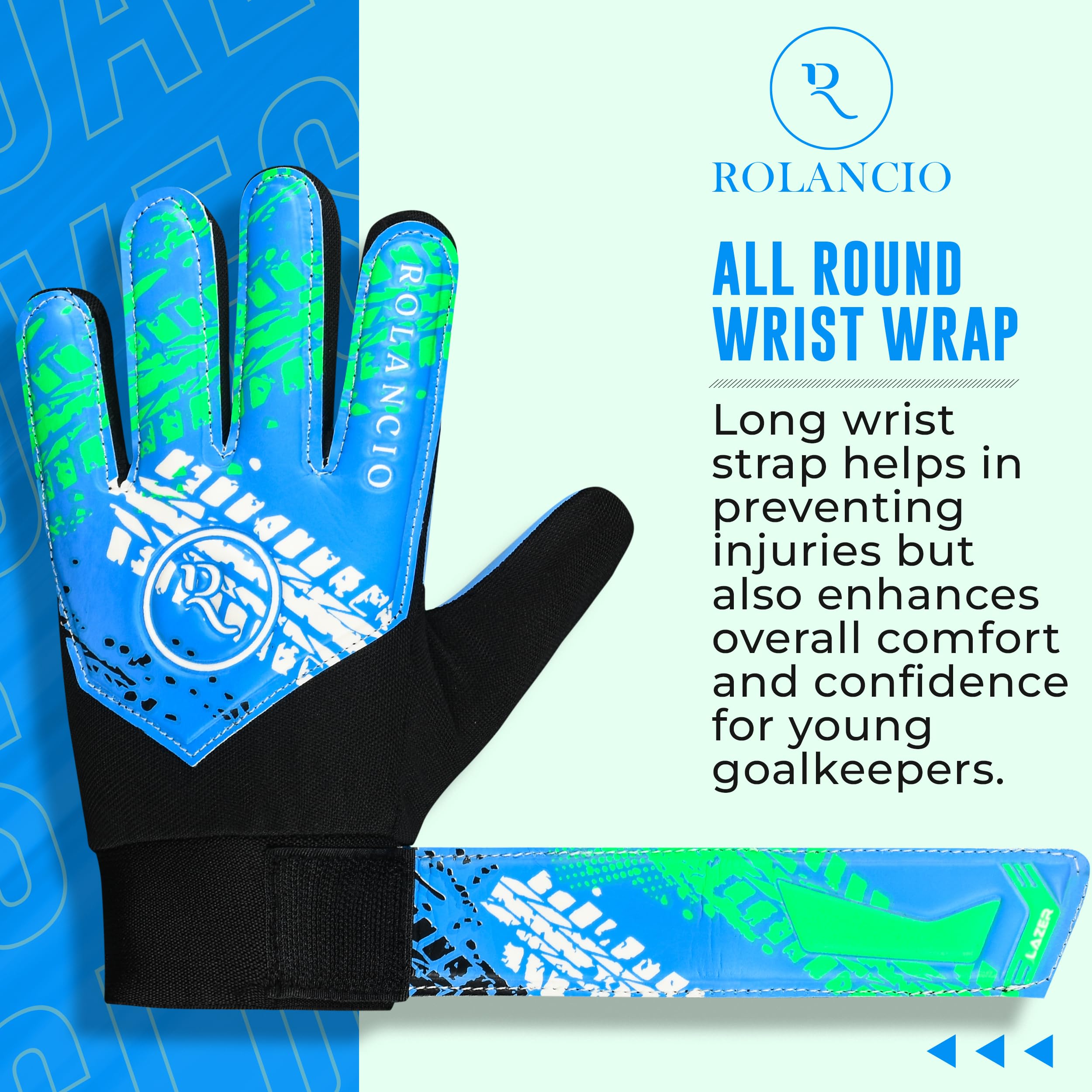 ROLANCIO Goalkeeper Gloves, Cyan Blue, 06 - Image 4