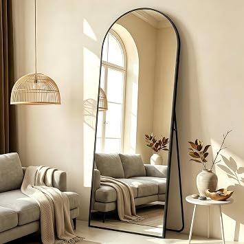 56x21 Black Arched Full Length Mirror with Aluminum Frame Full Body Mirror