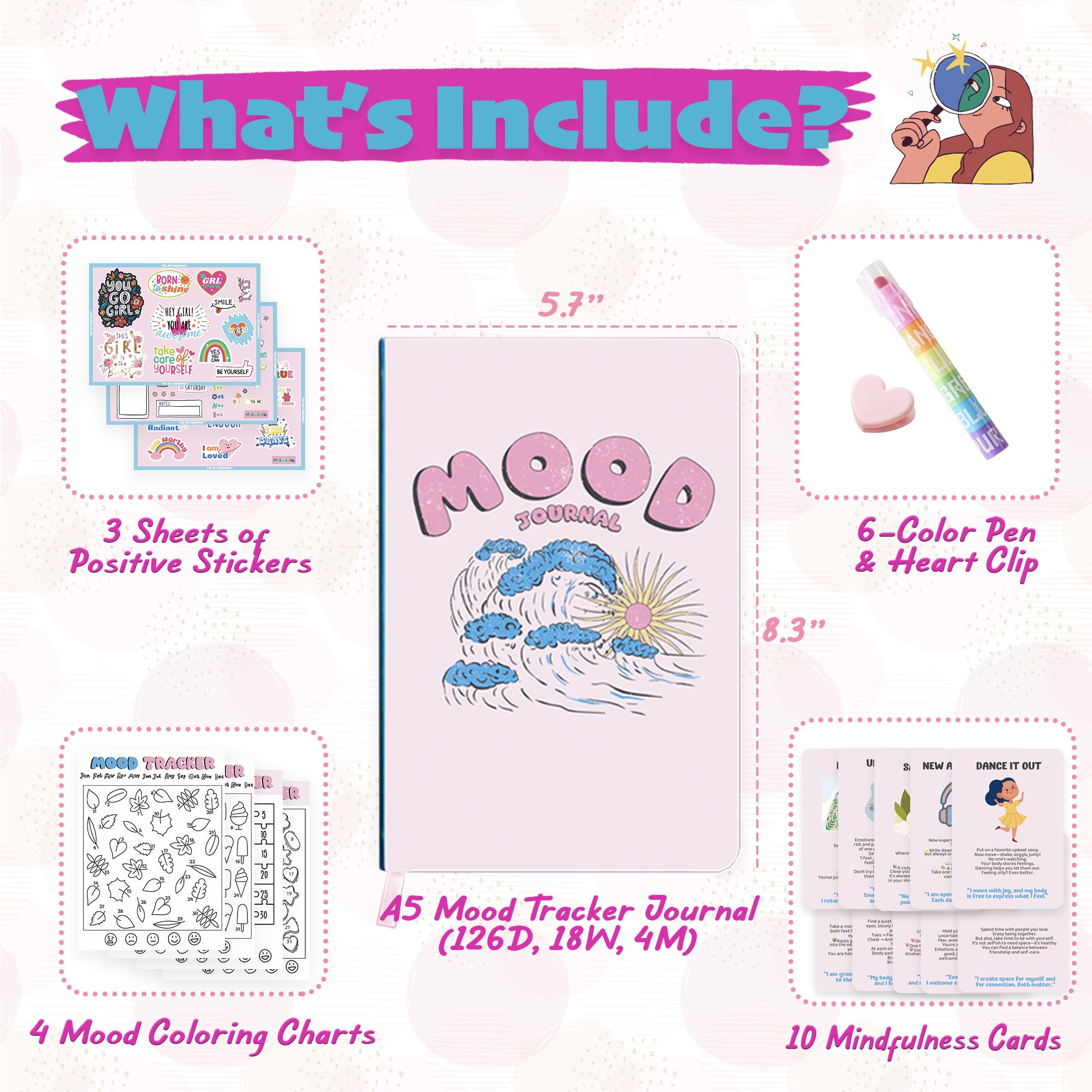 Mood Tracker Journal Kit for Girls & Women, pink, A5 - Image 2