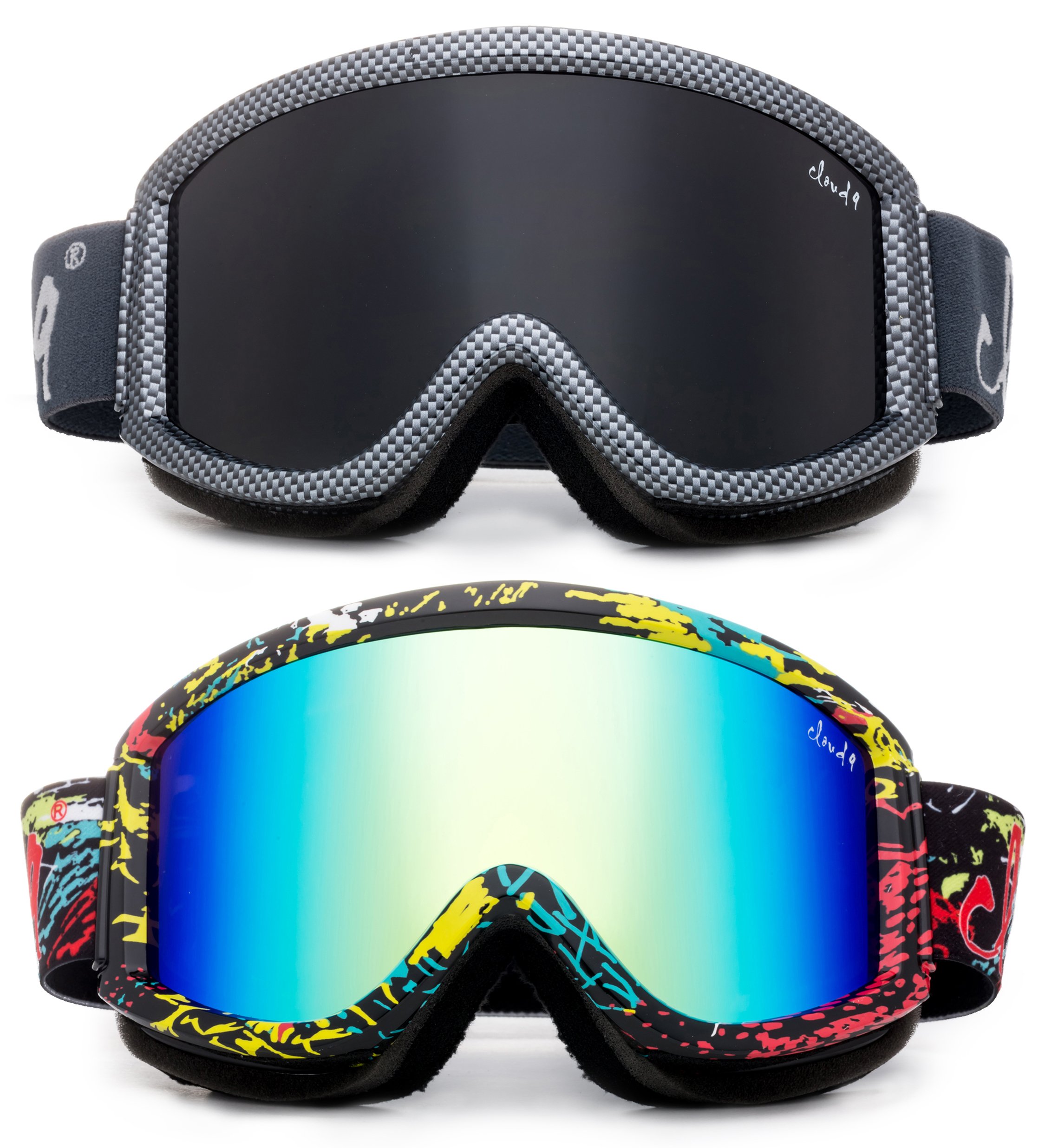 Cloud 9 - Professional Performance Ski Goggles Adult Anti-Fog Double Dual Lens Triple Layered Foam Padding UV Protection Wide Angle Mirror Windproof Snowboarding Snow Goggles Men Women New Model