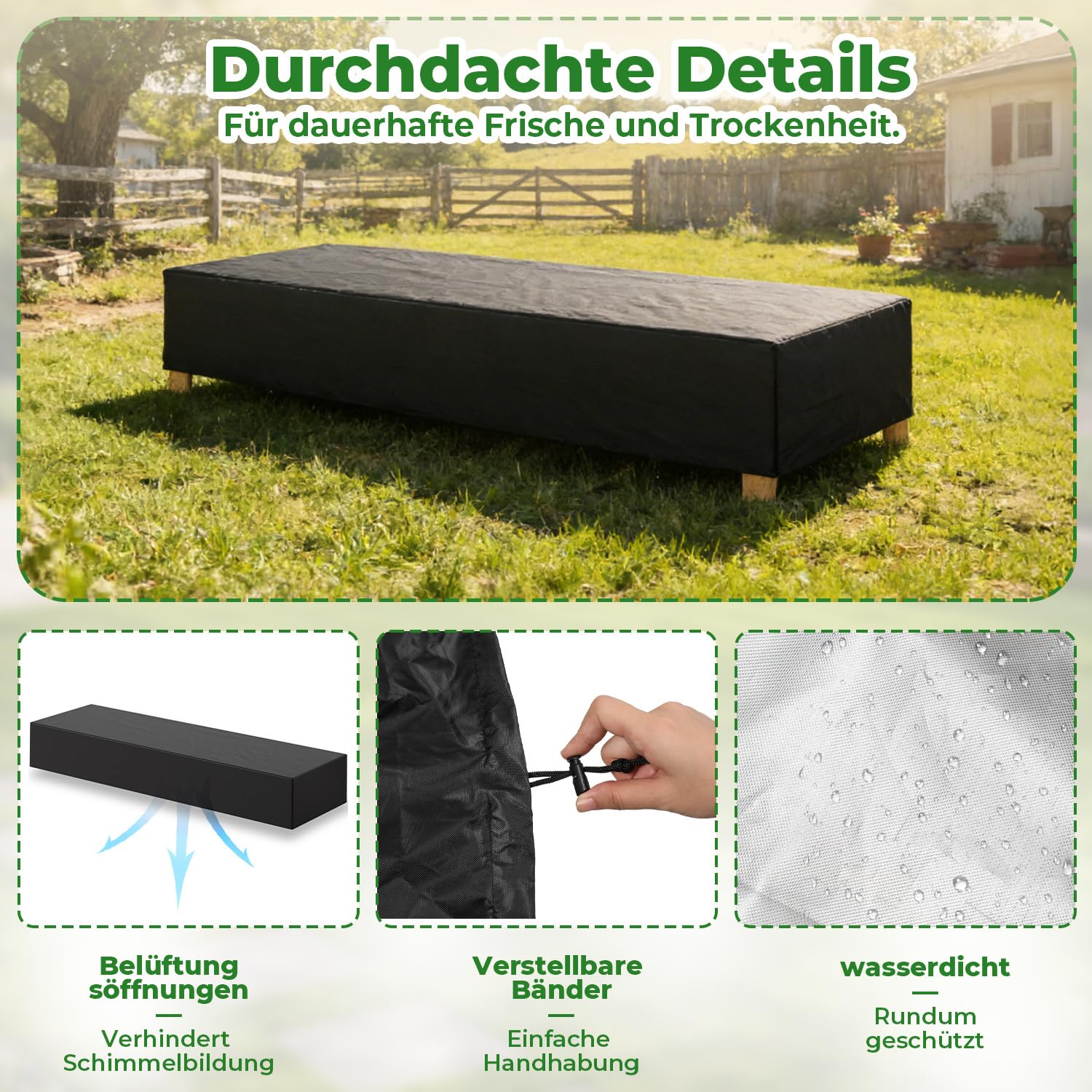 Copertura per sdraio da giardino, 200 x 68 x 30 cm, Oxford 420D, impermeabile, con coulisse, resistente ai raggi UV, per lettino e sedia a sdraio in giardino (2 pezzi)