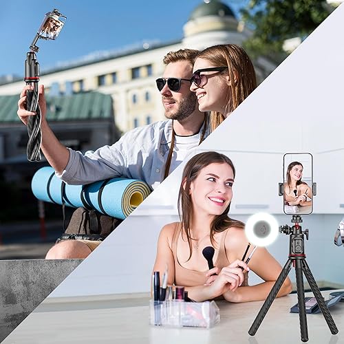 Miniatura 9 de Trípode para iPhone, trípode flexible para cámara extensible para teléfono celular con control remoto inalámbrico, rotación de 360°, trípode de