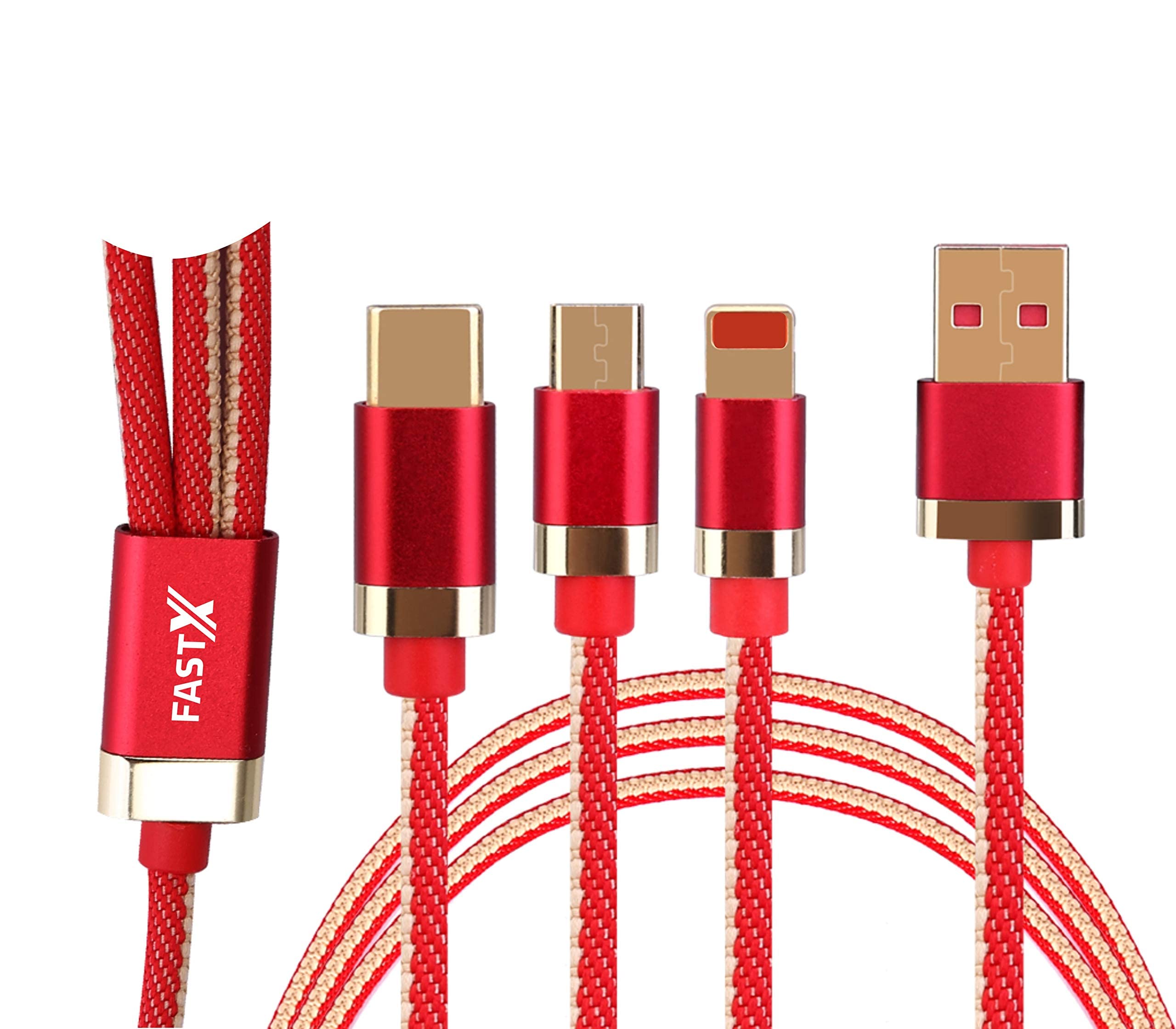 FASTX® 3 in 1 usb Cable Nylon Duo Jean Braided/Rapid/Multifunction Fast charging cable for Android, iph phone & Type C Devices. 3.3 ft Compatible with most Devices (GL-Red 3in 1 FTX) (B09S11NDN7) Amazon Price History, Amazon Price Tracker