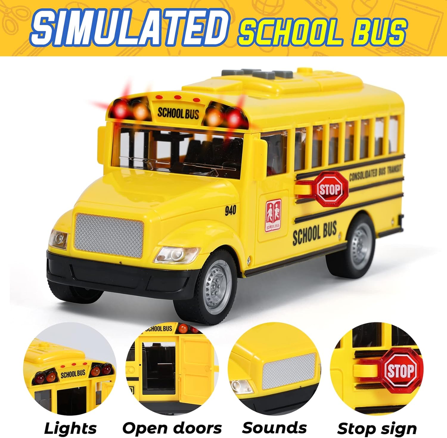 Buy Keruona School Bus Toy,Friction Powered Die Cast Vehicles with Flashing Lights,Sounds and