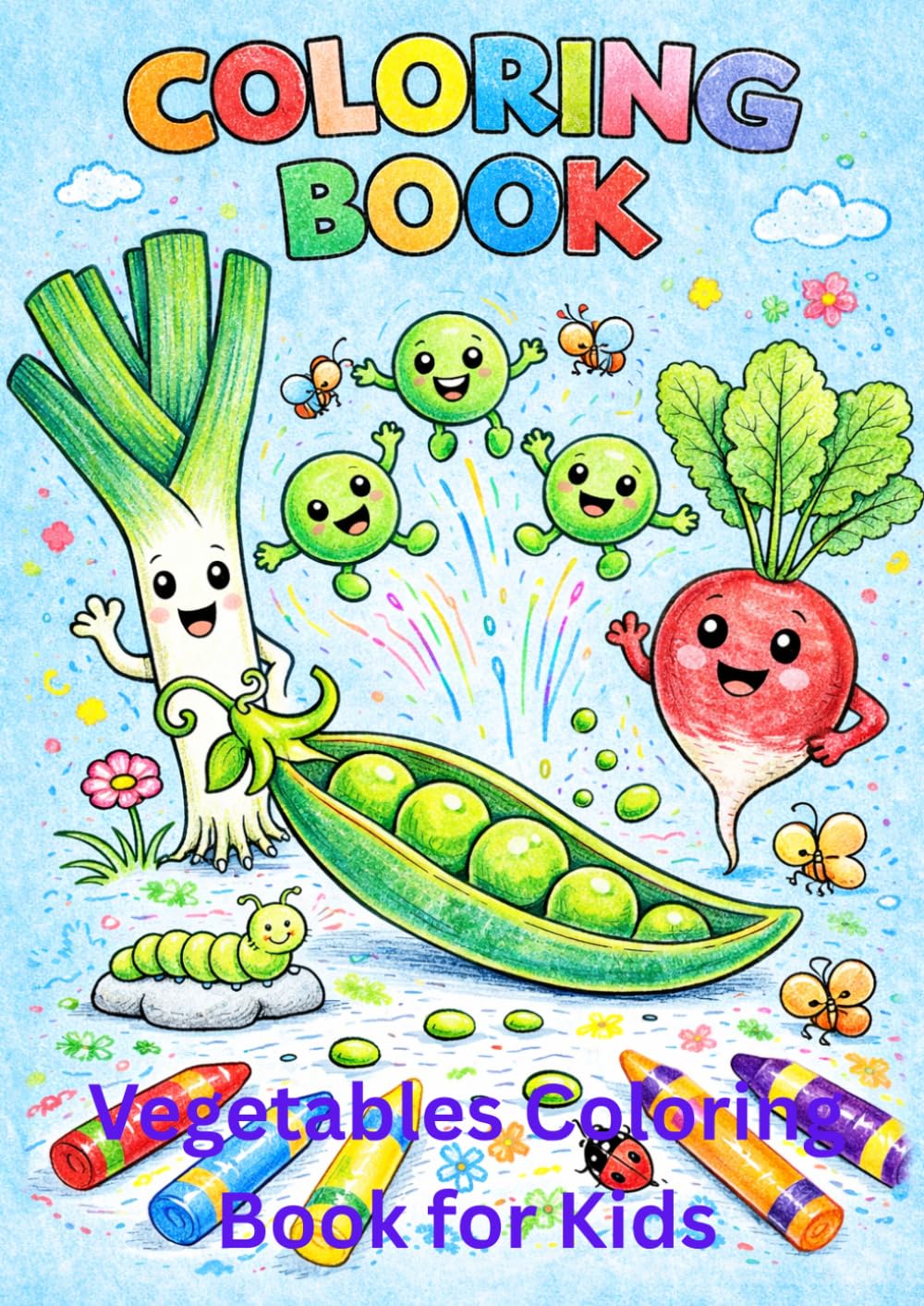 Happy Veggies Coloring Book: Adorable Smiling Vegetables, Garden Scenes, and Easy Designs for Kids Ages 4–8