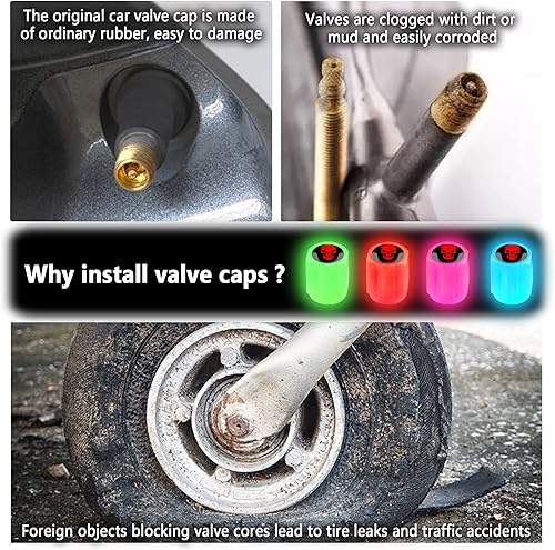 Miniatura 5 de 16 tapas de válvula de neumático fluorescentes tapa de válvula de aire luminosa para rueda de automóvil accesorios de decoración universales para
