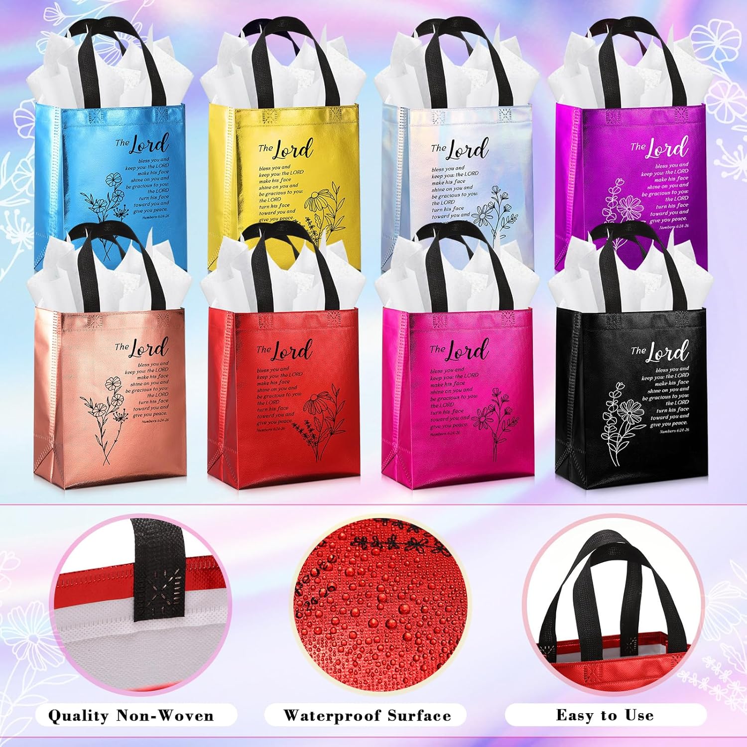 Sweetude 50 Set Christmas Christian Gifts Bags with Tissue Paper, Medium Bible Verse Totes, Reusable Non-woven Holiday Religious Gift Bags for Church Welcome, Christmas Exchange - Image 3