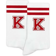Striped Initial Socks with the Letter in Red,Gifts for Birthday,Christmas,etc.,Socks for Adult,Teens,Men&Women.