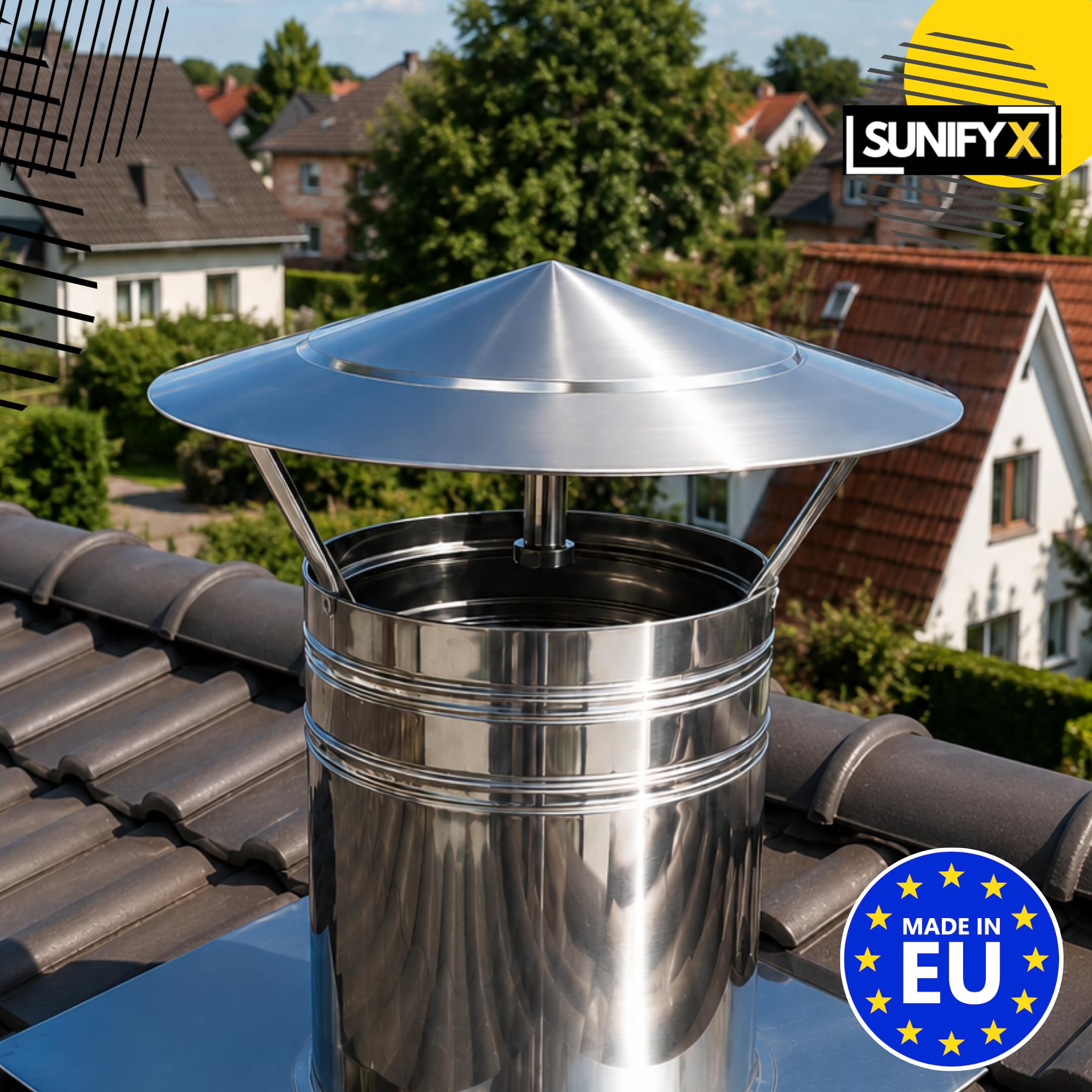 200mm SUNIFY Edelstahl Schornsteinhaube Kaminabdeckung Regenhaube INOX 304 Schornstein Schornsteinabdeckung Abdeckhaube Rauchrohr Kaminaufsatz Schornsteinaufsatz Kaminhaube Kaminh Regenschutz