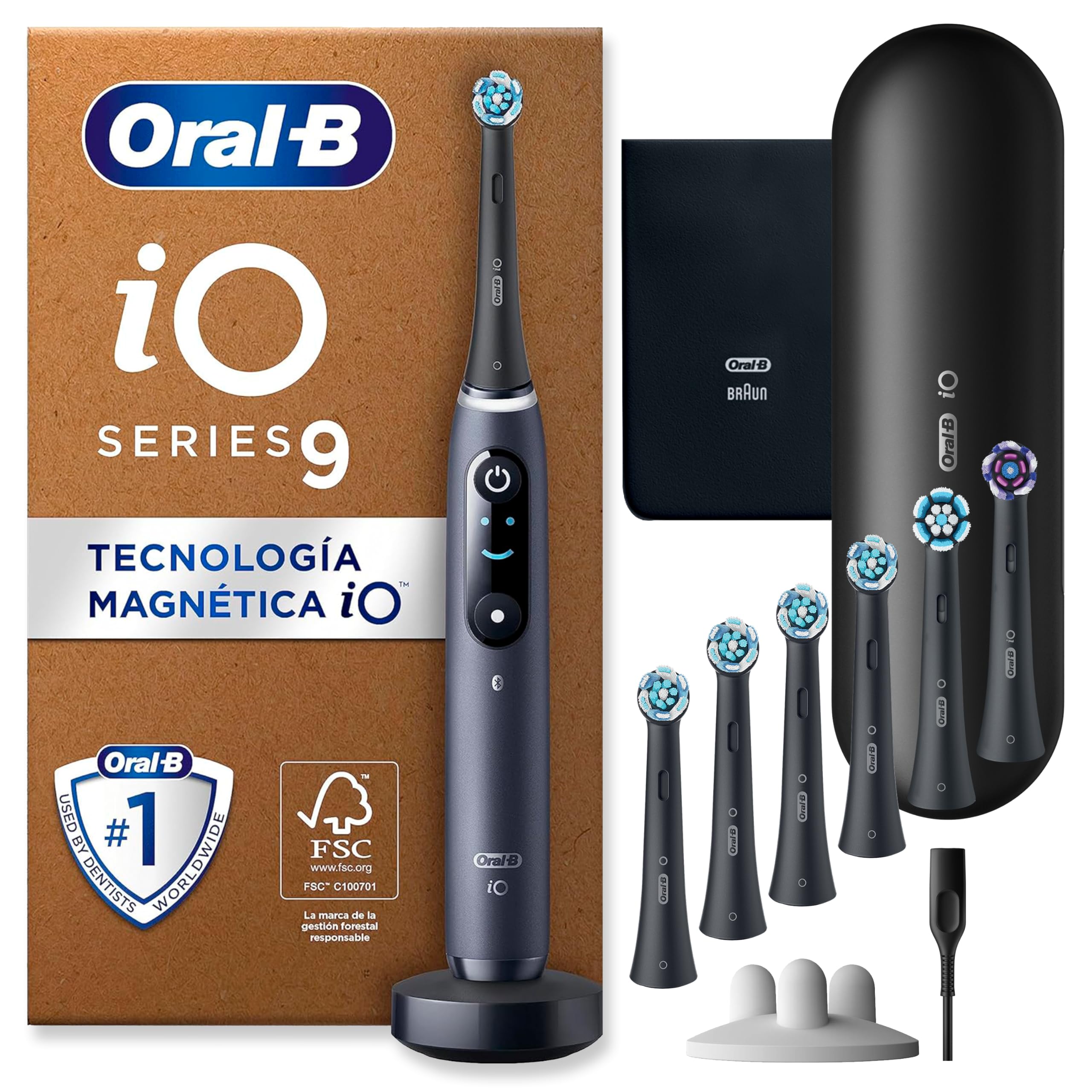 Oral-B iO 9 Cepillo de Dientes Eléctrico Negro Con Estuche De Viaje + 7 Cabezales De Recambio Negros Oral-B iO