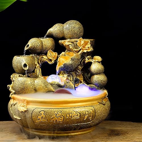 Miniatura 5 de Fuente de mesa de resina, fuente de mesa para interiores, cascada, hogar, oficina, Feng Shui, riqueza, decoración de la suerte, apertura de casa,