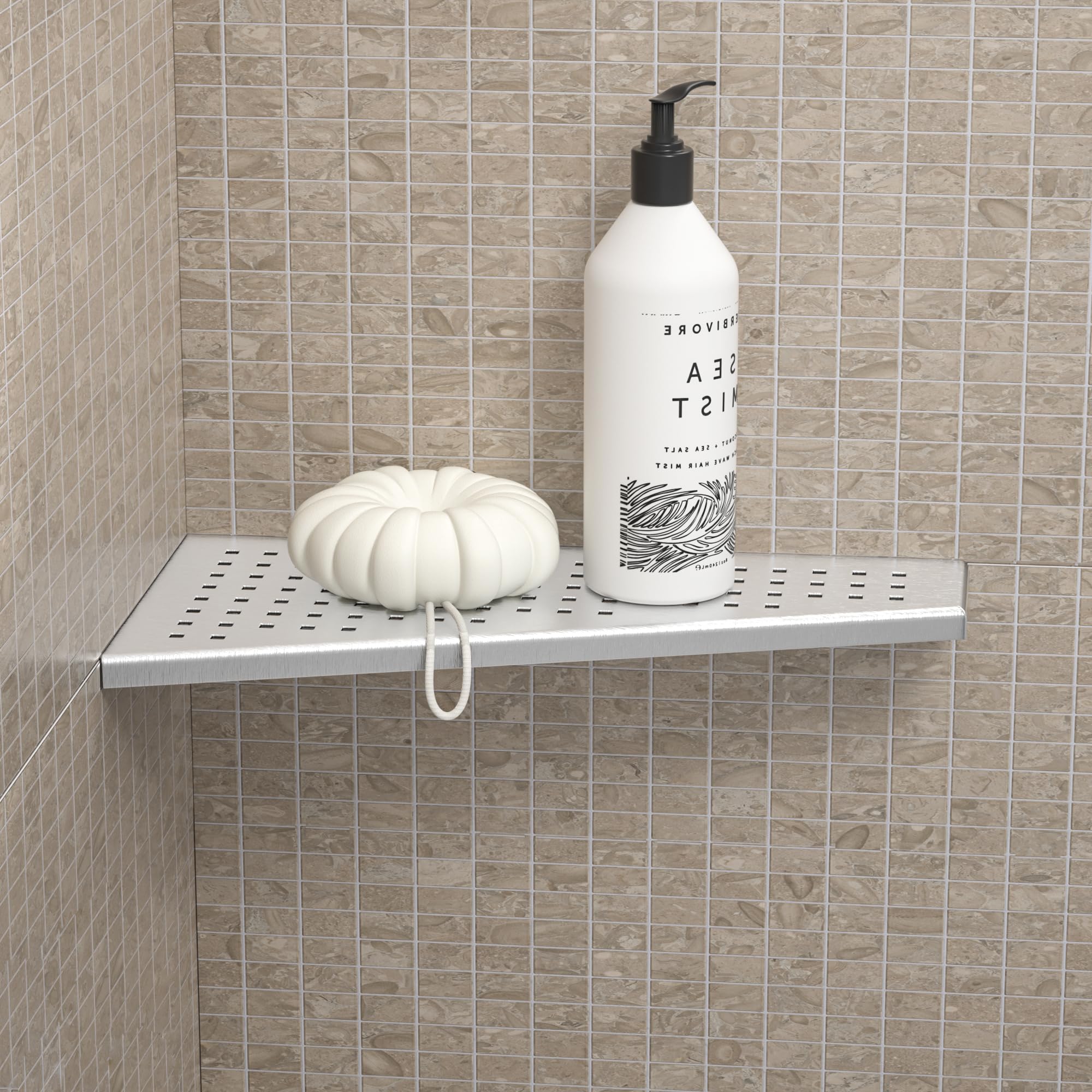 Eckablage Duschablage 304 Edelstahl ohne Bohren für Badezimmer | Duschregal Ecke für geflieste Wände, Shampoo Halter Organizer Trapezförmiges quadratisches Loch 305*155mm, 2 Stücke,Gebürstet