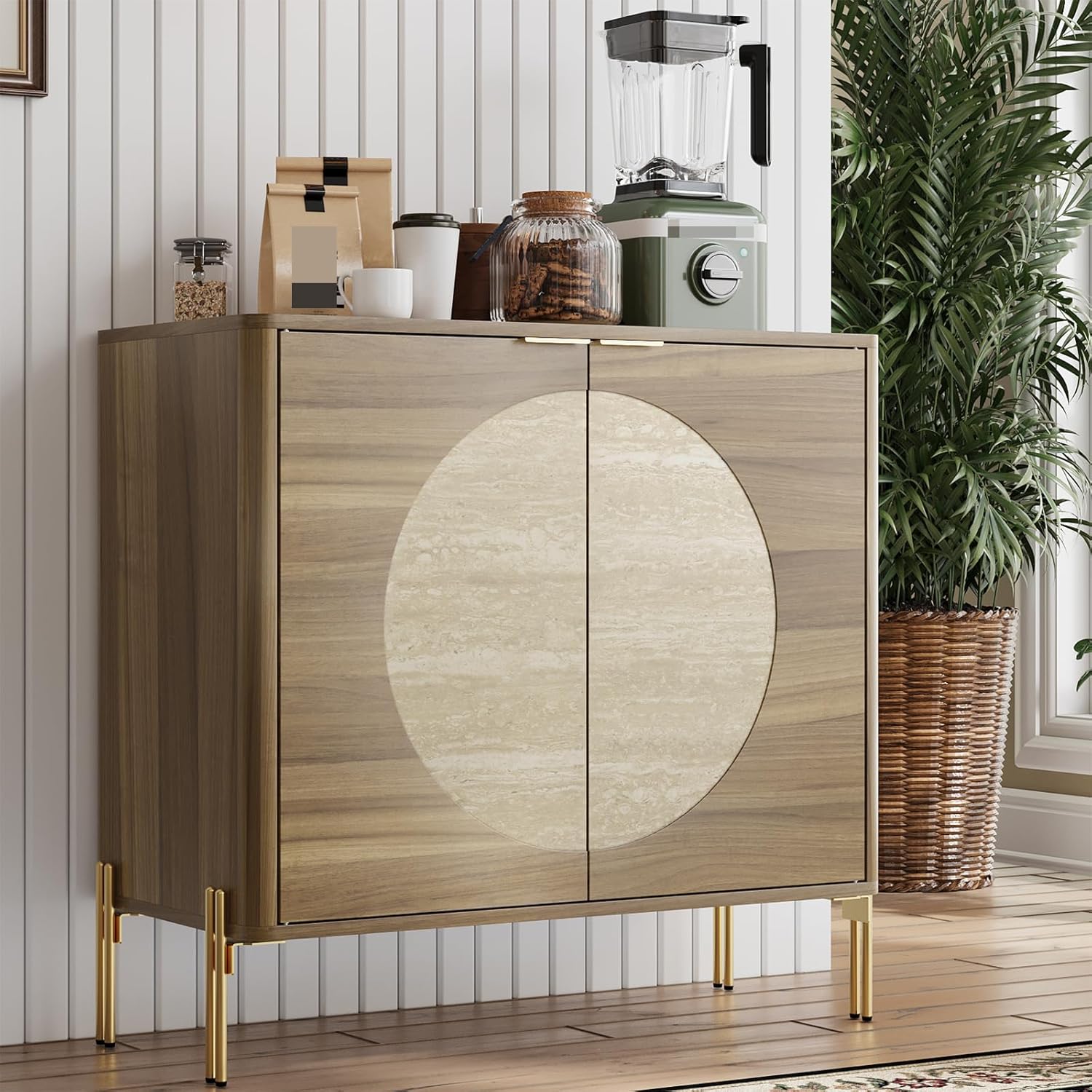 Modern Sideboard Cabinet with 2 Doors and Adjustable Shelves, Sideboard Buffet Cabinet with Storage, Storage Console for Kitchen, Coffee Bar, Entryway