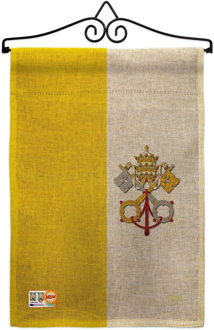 Vatican City Garden Flag Set with Stand Regional Nationality Nation International World Country Particular Area Small Decorative Gift Yard House Banner Double-Sided Made In USA 13 X 18.5