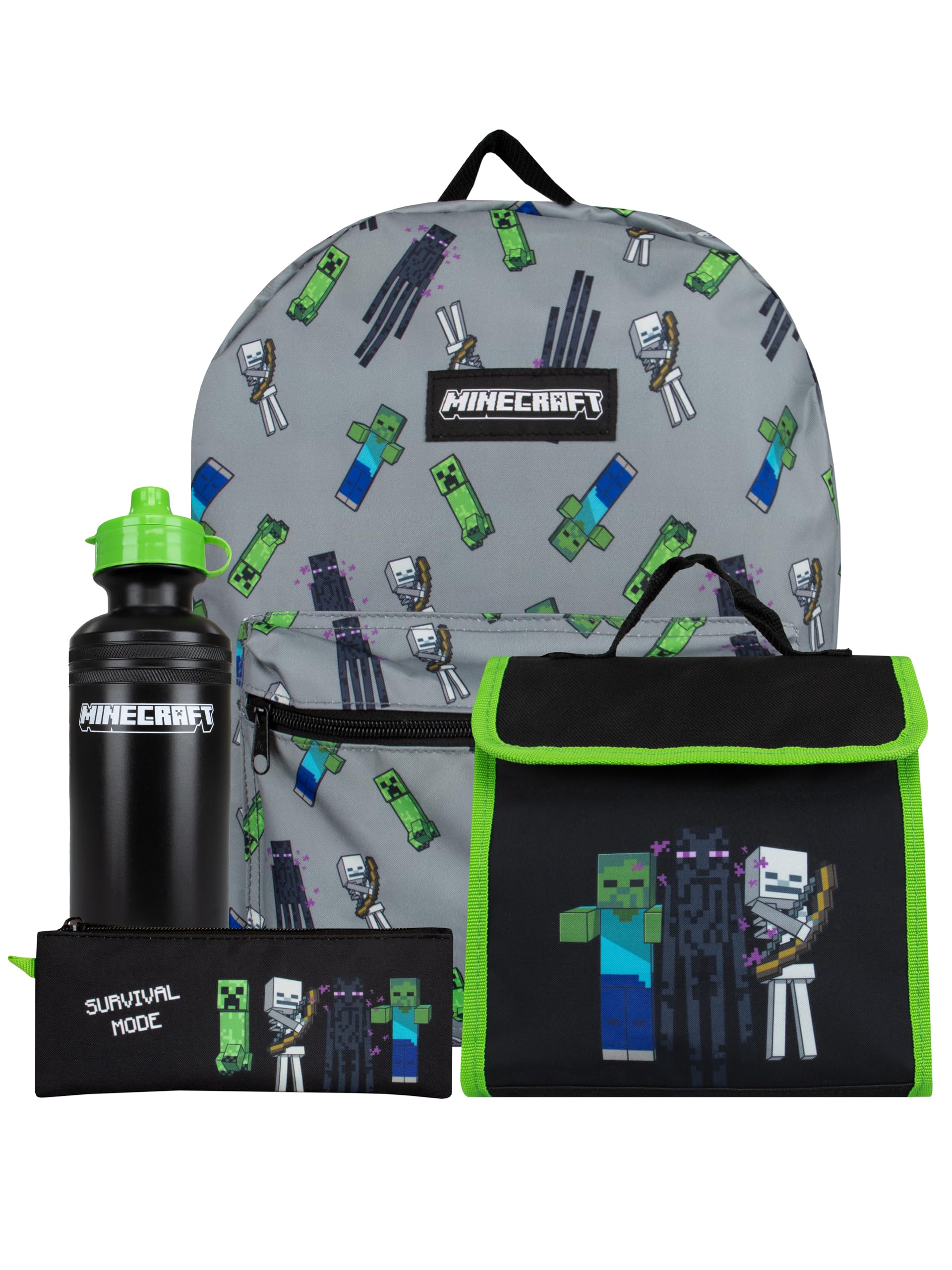 Minecraft Backpack Set | Gamer Backpacks | Boys Backpack And Lunch Box Set | Creeper Boys Rucksack Set | One Size Black
