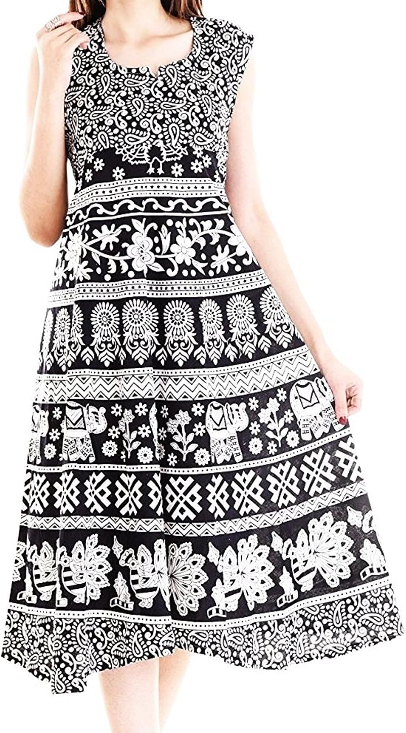 MRV 100% Cotton Comfort Rajasthani Jaipuri free size dress (midi dress)