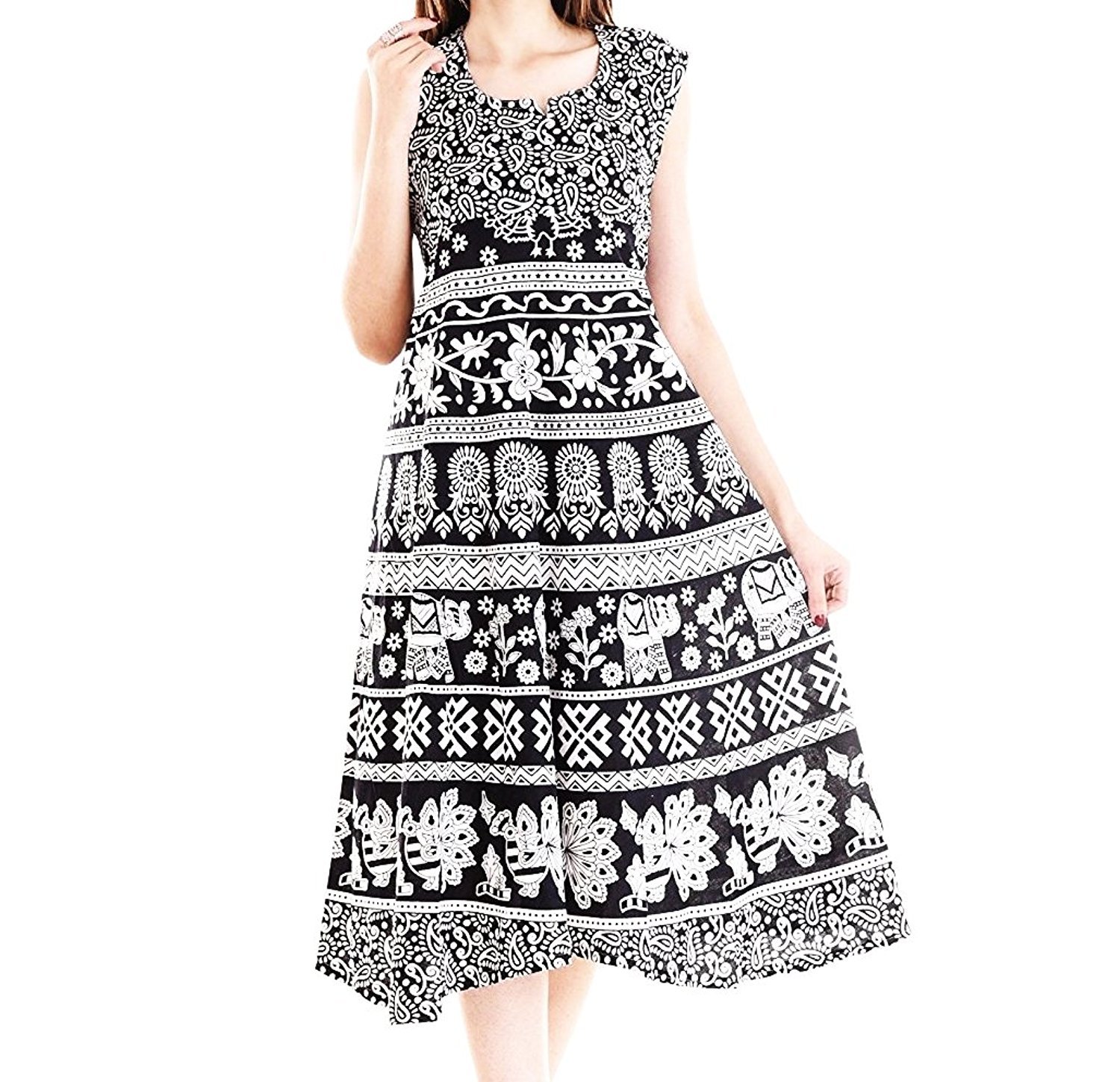MRV 100% Cotton Comfort Rajasthani Jaipuri free size dress (midi dress)