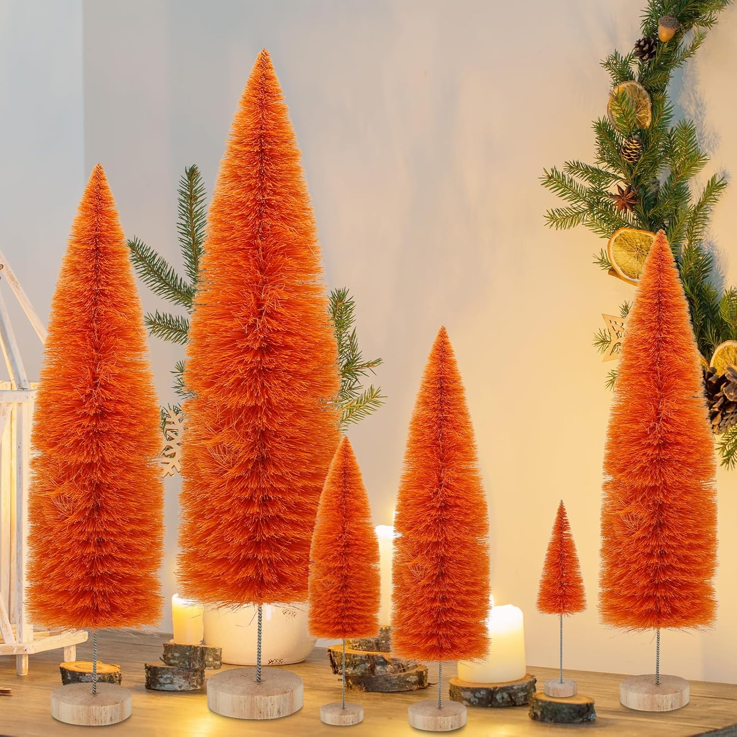 6PCS Christmas Tree, Christmas Village Bottle Brush Fake