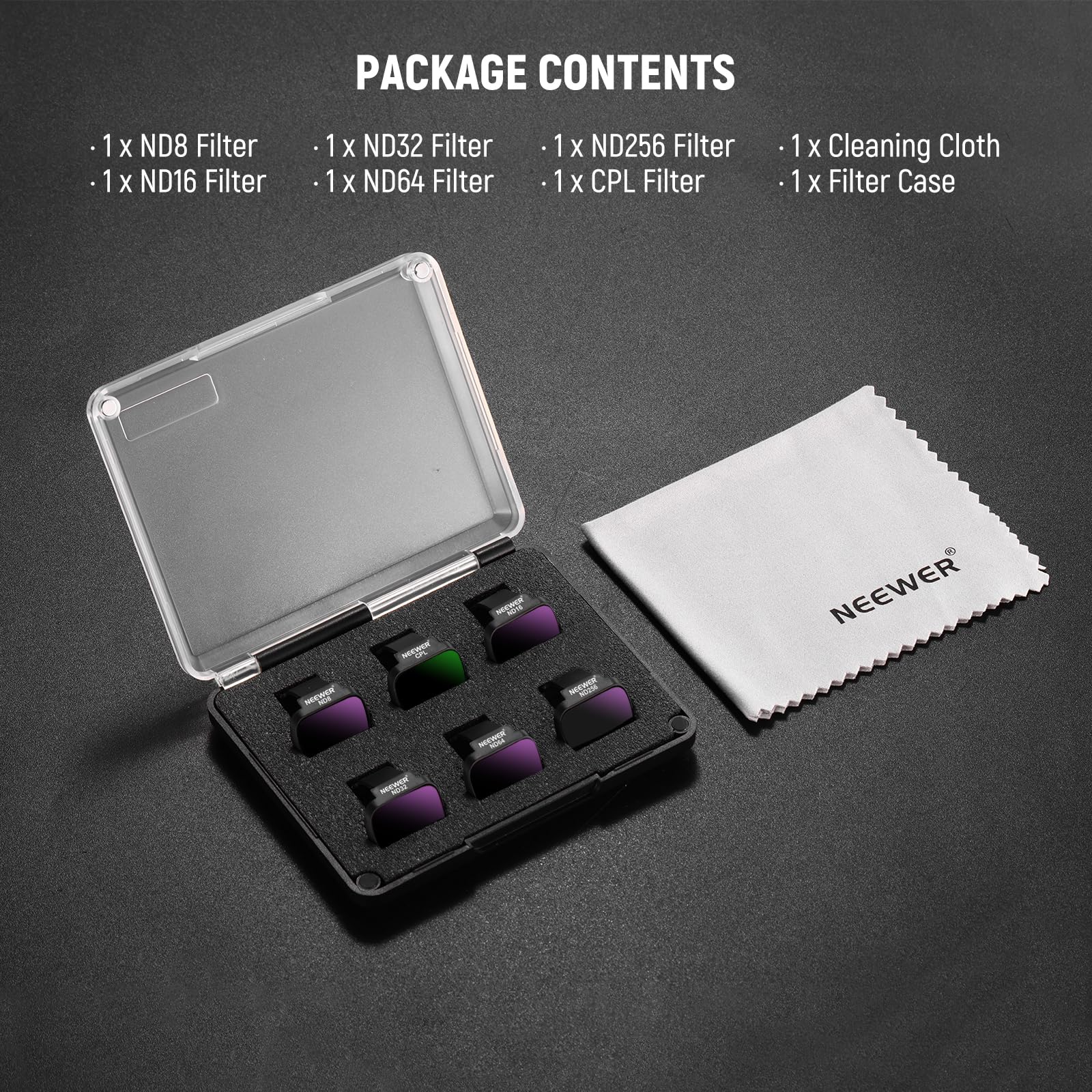 NEEWER Pack de 6 filtres ND CPL compatible avec DJI Mini 4K/2/Mavic/SE/2 SE,pour objectif de drone,filtres polarisants circulaires à densité neutre ND8/ND16/ND32/ND64/ND256,verre HD multicouche,FL-B32