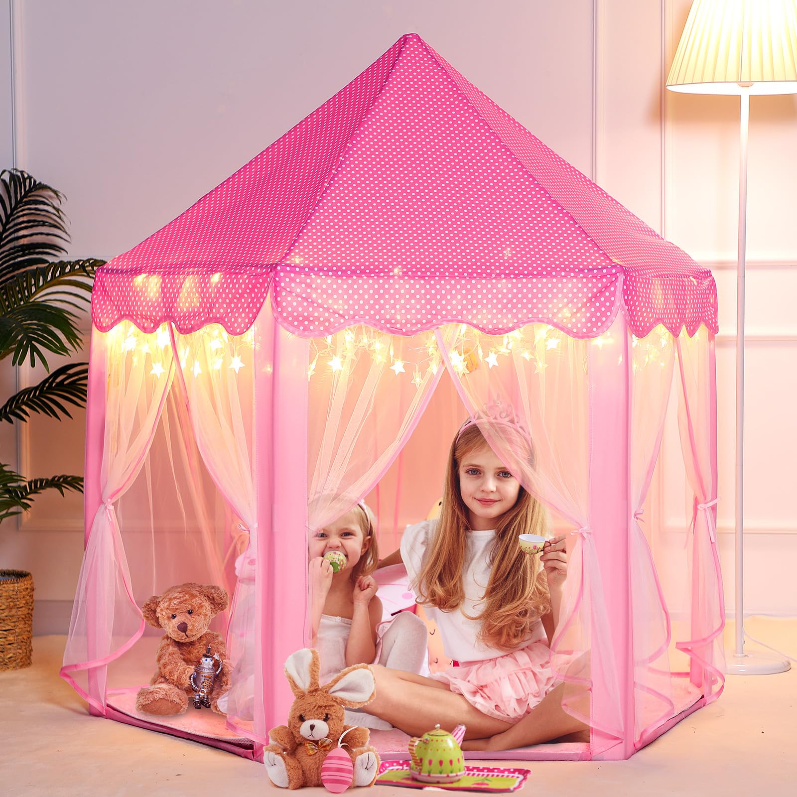 Princess Tent for Girls with Star Lights, Senodeer Princess Castle Play Tent for Kids, Girls Toys with Carry Bag, Playhouse for Indoor and Outdoor Use (Pink)