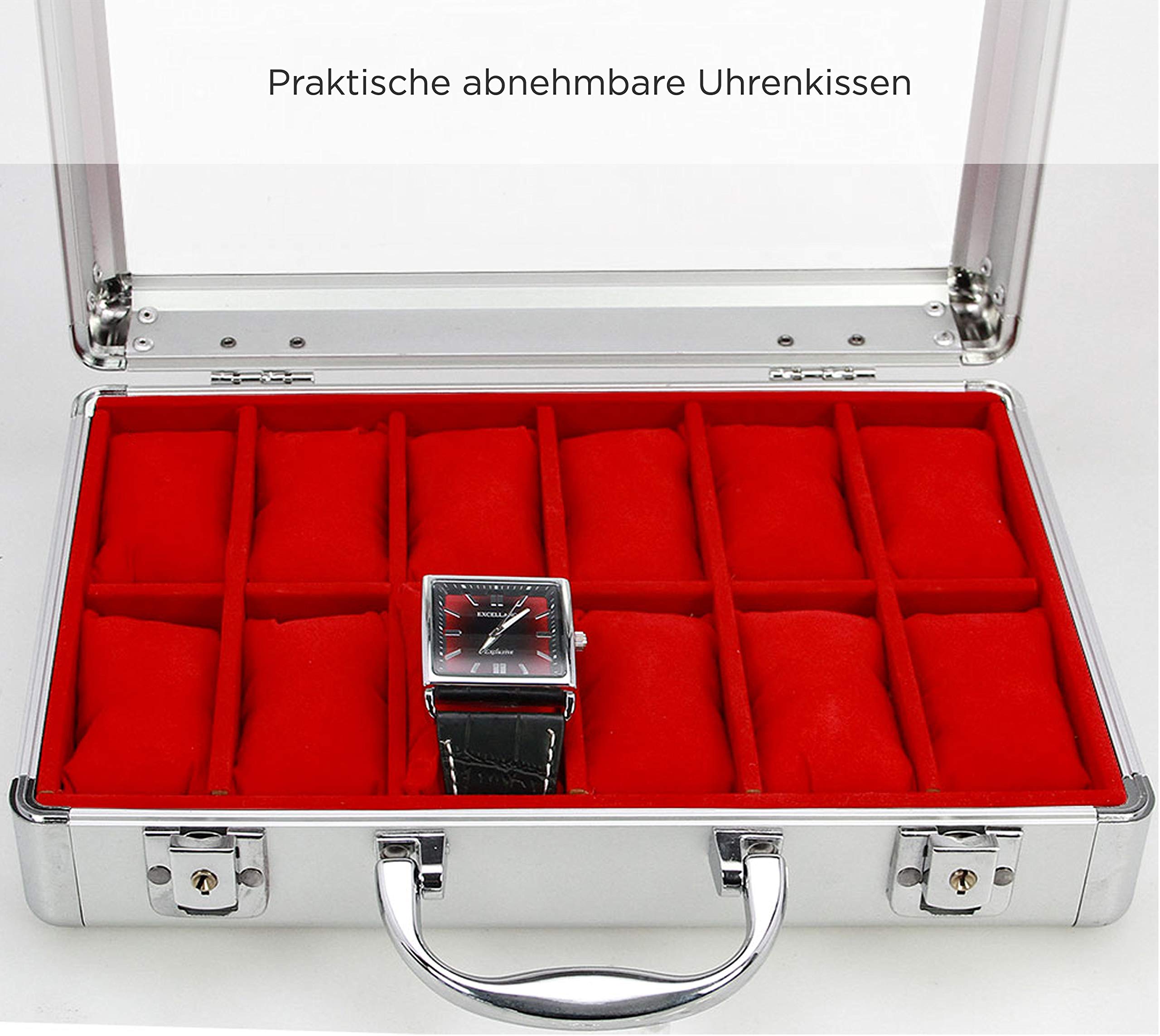 Safe 2651 Horlogekoffer Van Aluminium Voor 12 Horloges, Binnenkant Fluwelen Rood