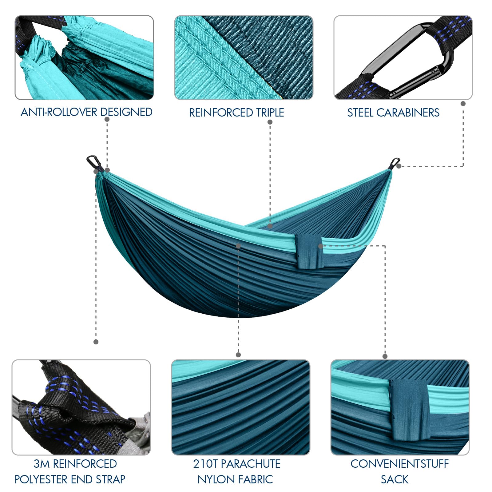 Hamac Camping Outdoor Hamacs 2 Personnes 300 x 200 cm Ultraléger Portable Voyage Hamac jusqu'à 300 kg de Charge Jardin Plage Double hamac Parachute Nylon Respirant Hammock