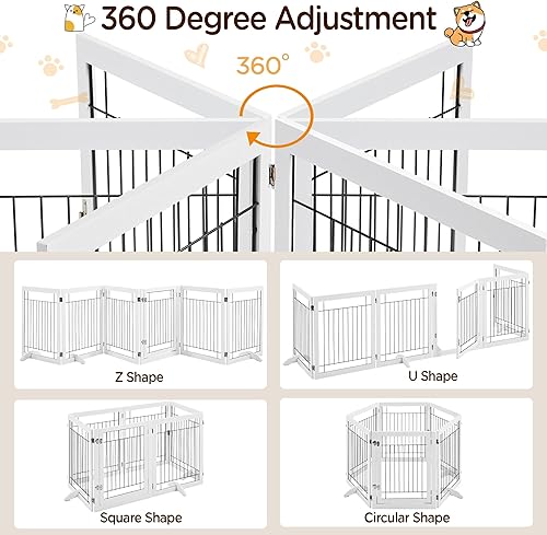 Miniatura 6 de Yaheetech Puerta extra ancha para mascotas de 148 pulgadas con puerta independiente, 6 paneles de madera para perros, para puertas, valla plegable