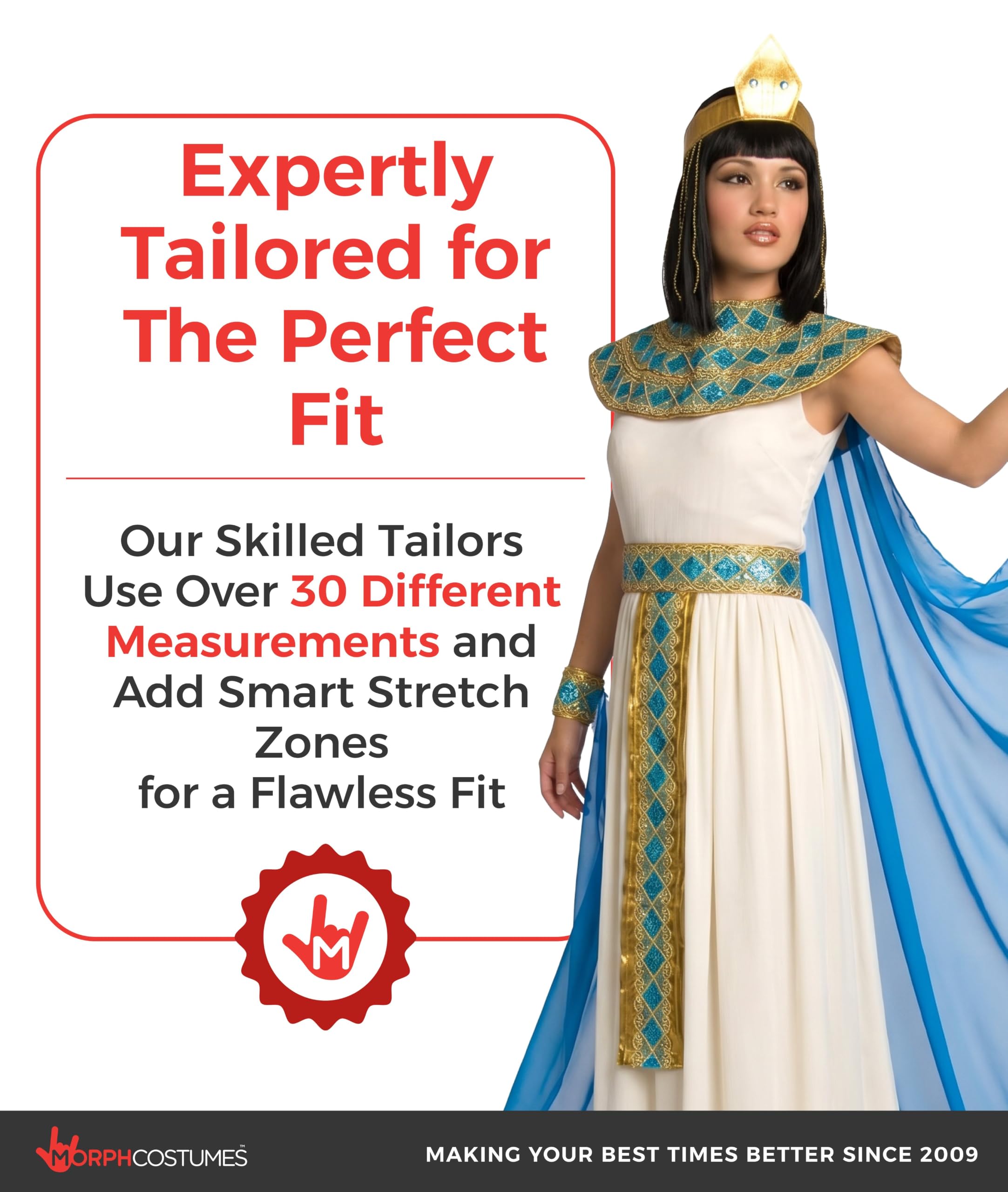 Morph Deguisement Cleopatre Femme, Costume Egyptien Halloween Femme | Robe à Bijoux, Ceinture Dorée, Collier, Cape & Coiffe, Reine du Nil, Parfait pour Halloween, Idéal pour se Déguiser