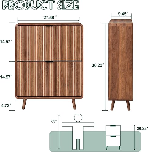 Miniatura 2 de Armario de zapatos acanalado para entrada, armario delgado para zapatos con 2 cajones abatibles, organizador estrecho para zapatos (nuez, 2 cajones)