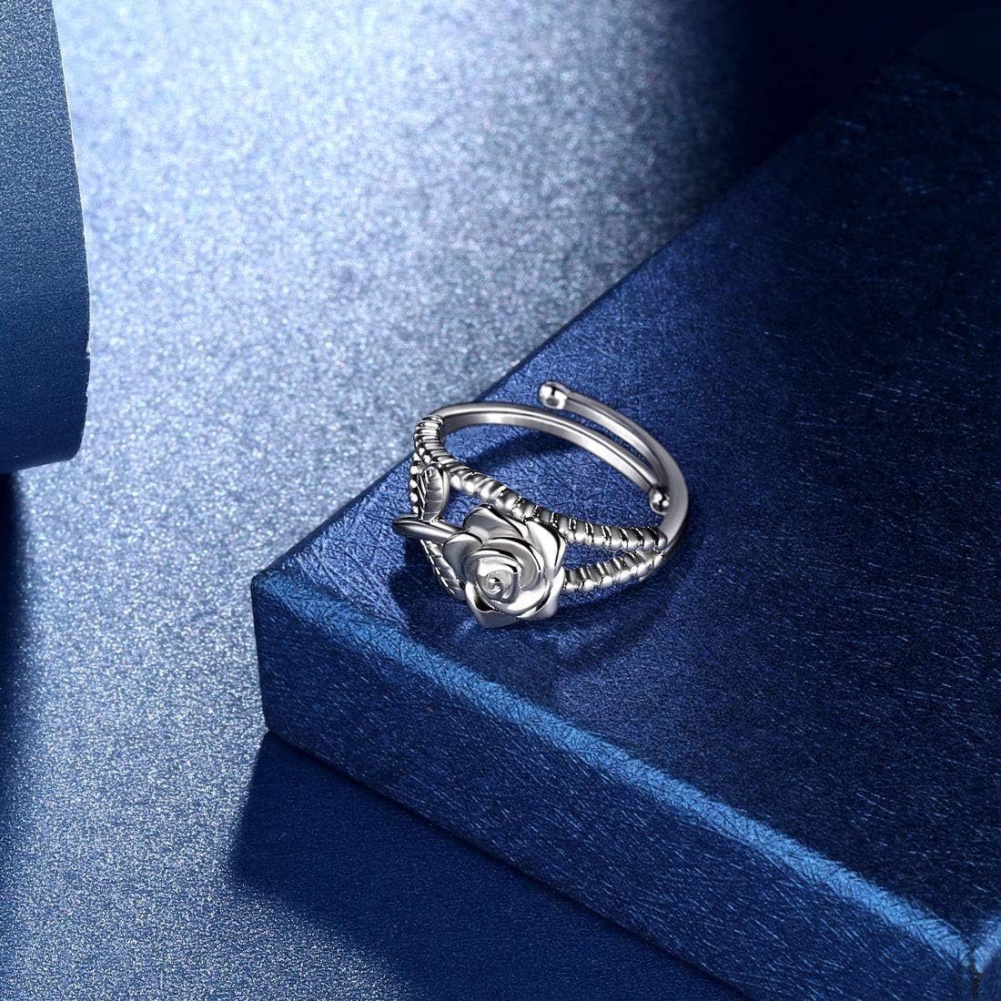 beautlace Rose Necklaces/Adjustable Rings Silver/18K Gold/Black Gun Plated Flower Pendant/Open Ring Elegant Jewelry Gifts for Women - Image 3