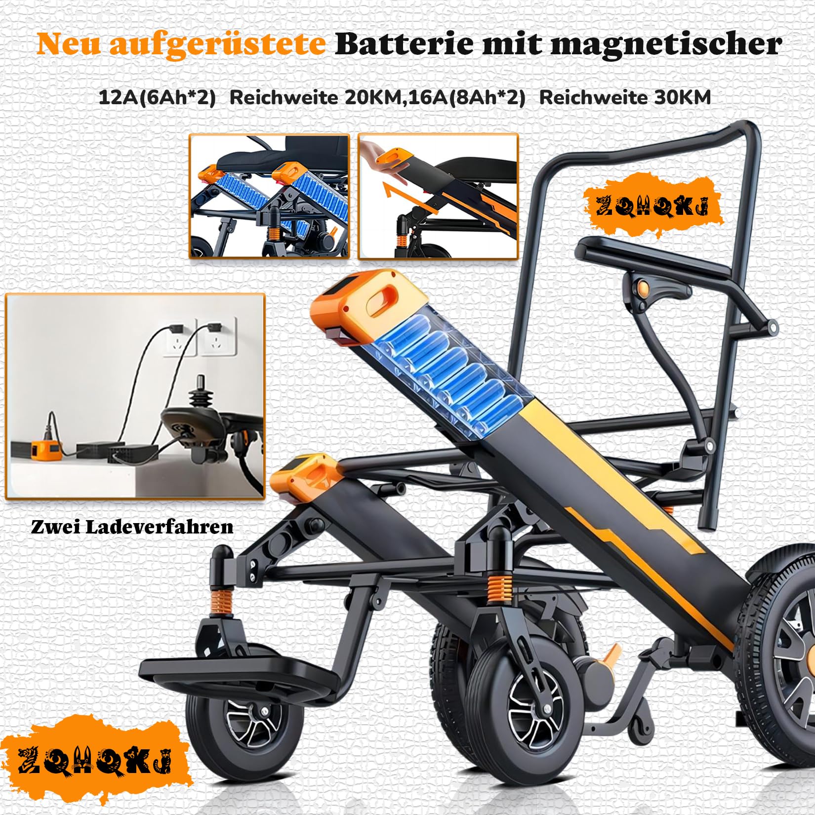 Elektryczny wózek inwalidzki, składany, lekki, zasięg 20 ~ 30 km, podwójna bateria, silnik 500 W, aluminiowa rama, szerokość poręczy 52 cm, do 150 kg, dopuszczony do ruchu lotniczego dla