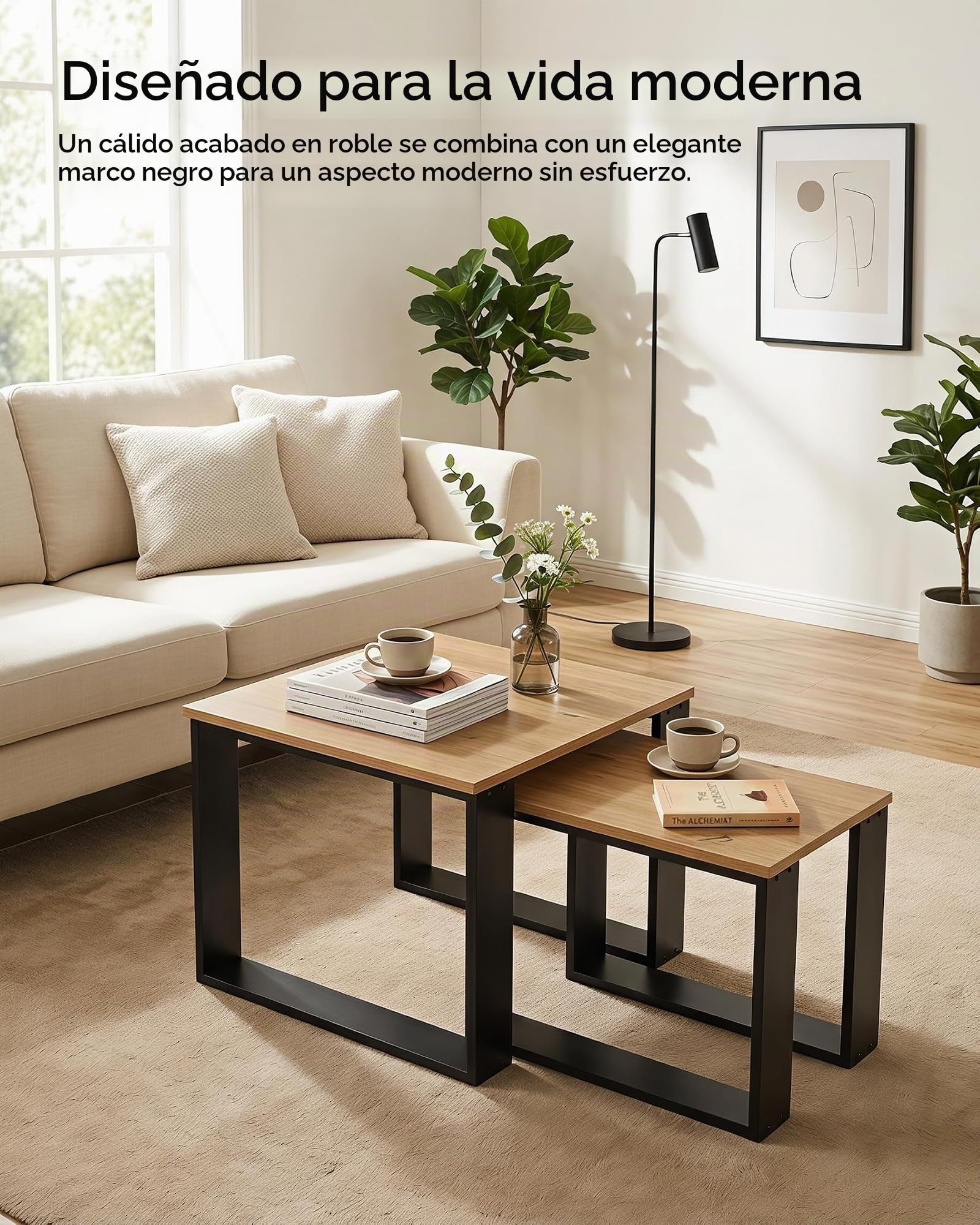 Mesa de Centro 2 Unidades Set Mesas Auxiliares con Estante para Salón Sofá Muebles de Salón