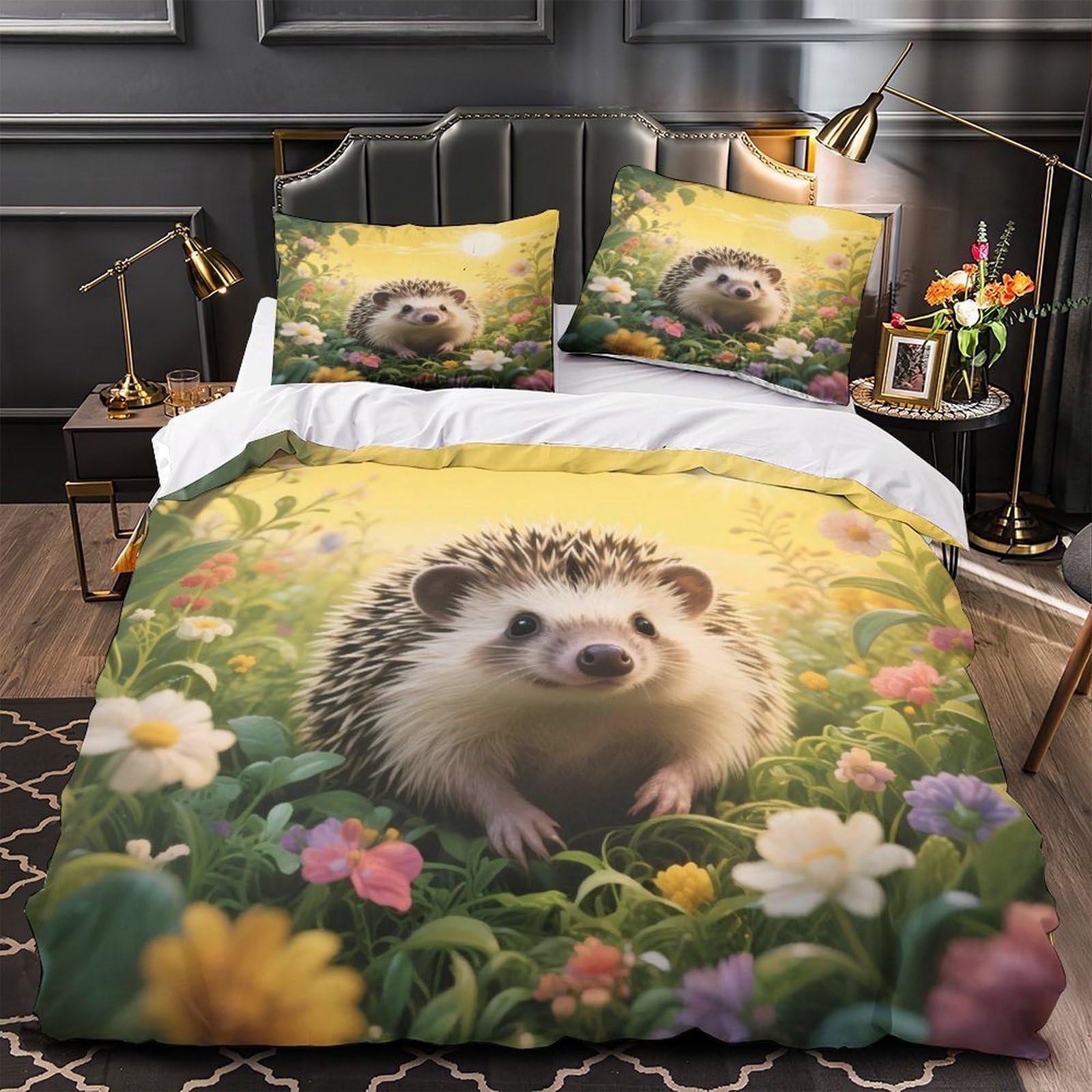 Housse de couette hérisson style jardin naturel pour chambre