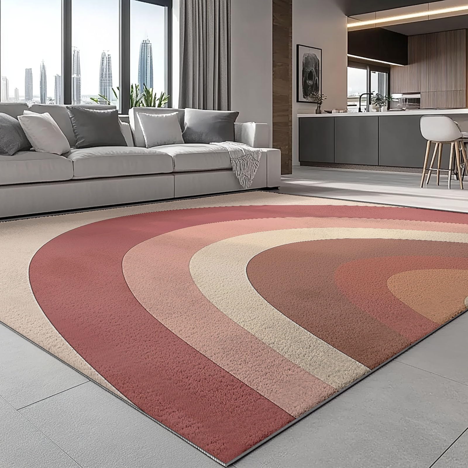 Teppich Regenbogenformen Büro Modern Design Maschinell Hergestellt 120 x 180 cm Teppich Wohnzimmer, Vintage Schlafzimmer, Antibakteriell Antirutschunterlage Rosa