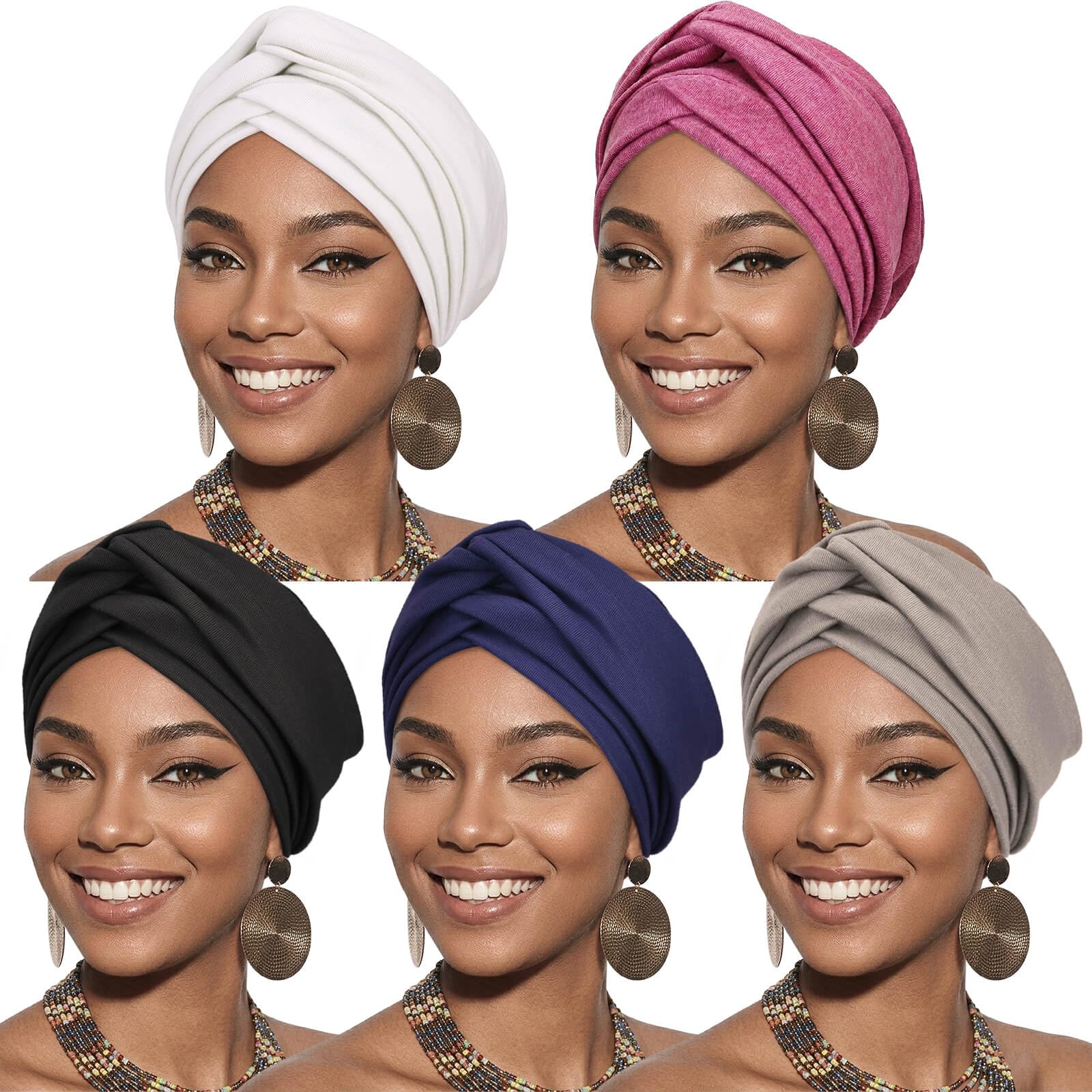 DRESHOW African Women Turban Caps Beanie Twist Headscarf Pre-Tied Double Twisted Braids Headwraps for Women Chemo Cancer Cap