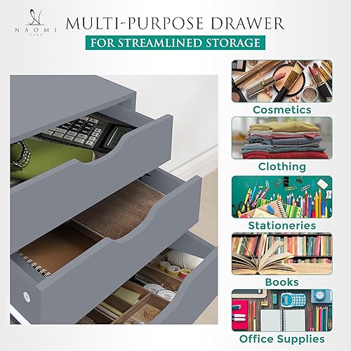 Miniatura 5 de Naomi Home Gabinete de almacenamiento de 7 cajones, organizador de maquillaje y cajones de almacenamiento, color gris