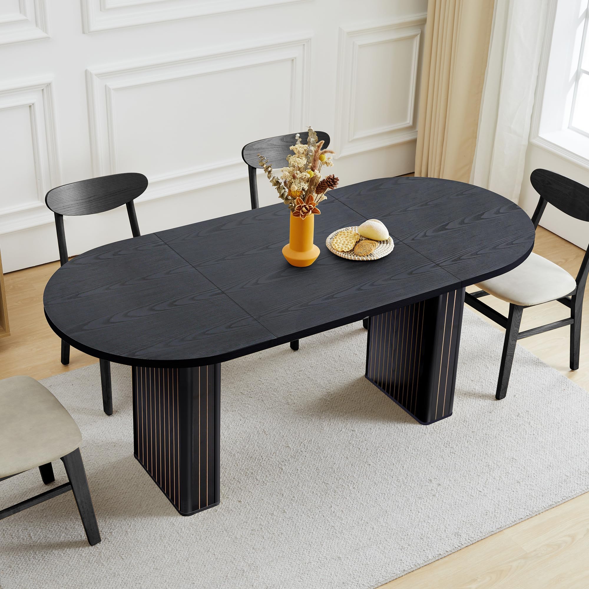 70.8 Inch Kitchen Dining Table for 4-6 People, Oval Kitchen Table with Wood S...