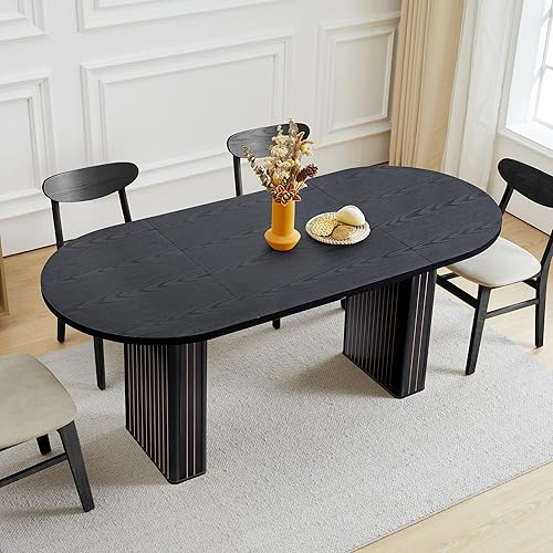 Mesa de comedor de 70.8 pulgadas para cocina para 4-6 personas, mesa de cocina ovalada con base de tiras de madera, mesas de comedor redondas