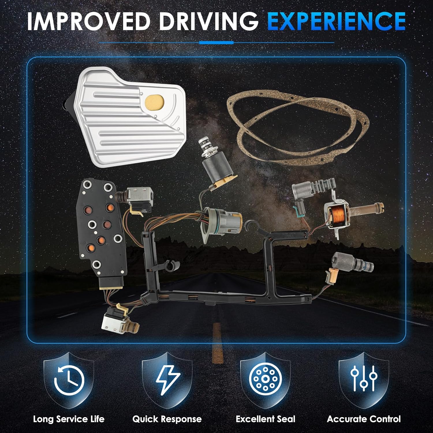 4L60E 4L65E Transmission Solenoid Kit with Harness Fit for GMC for Chevy 2003-2007 GM EPC Shift TCC 3-2 PWM Automotive Replacement Transmission Solenoid Pack 4L60E 4L65E Master Solenoid Kit