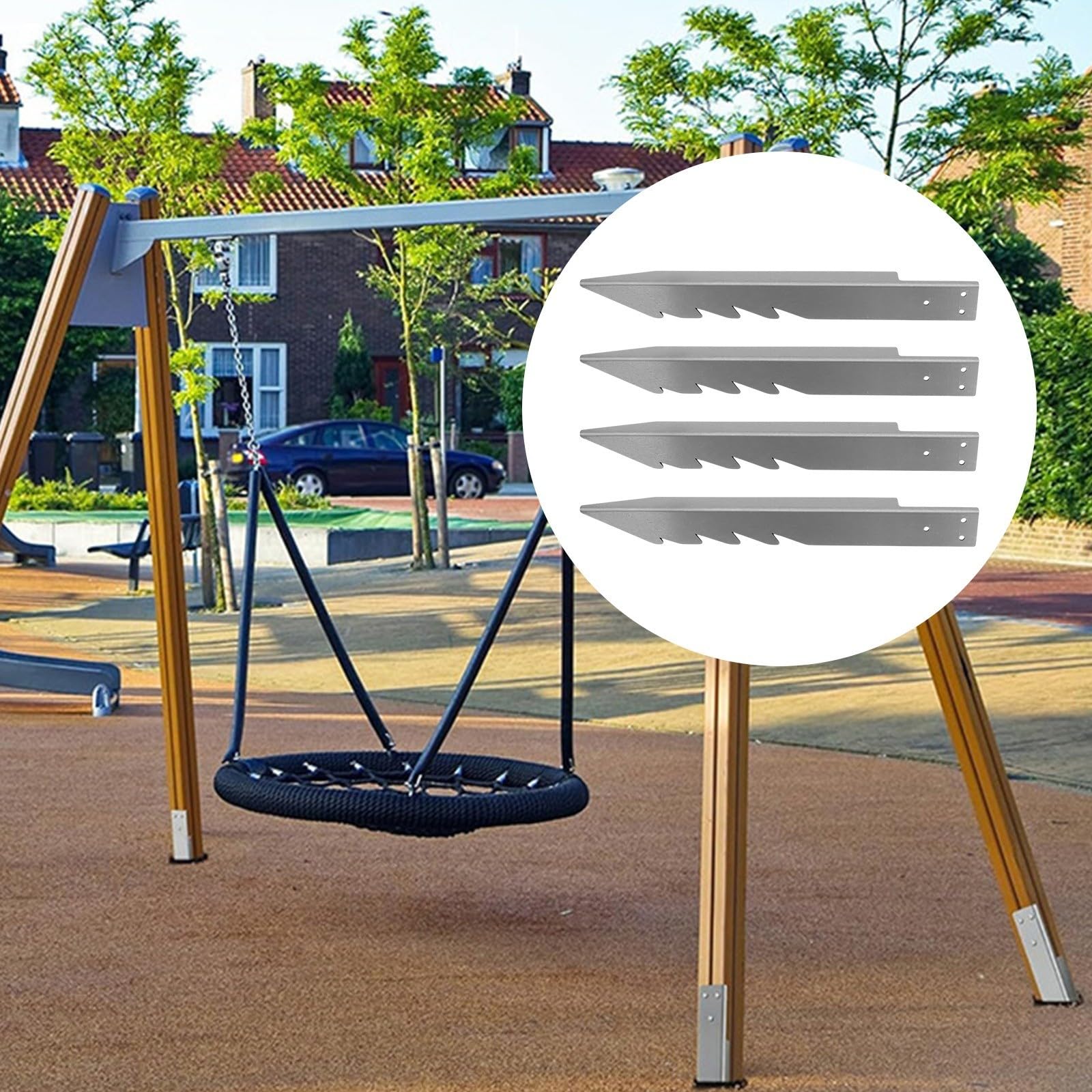 ZYNCUE Anclajes de suelo para columpios, 4 unidades, acero galvanizado, para estructuras de juego de jardín al aire libre, 400 mm, con tornillos