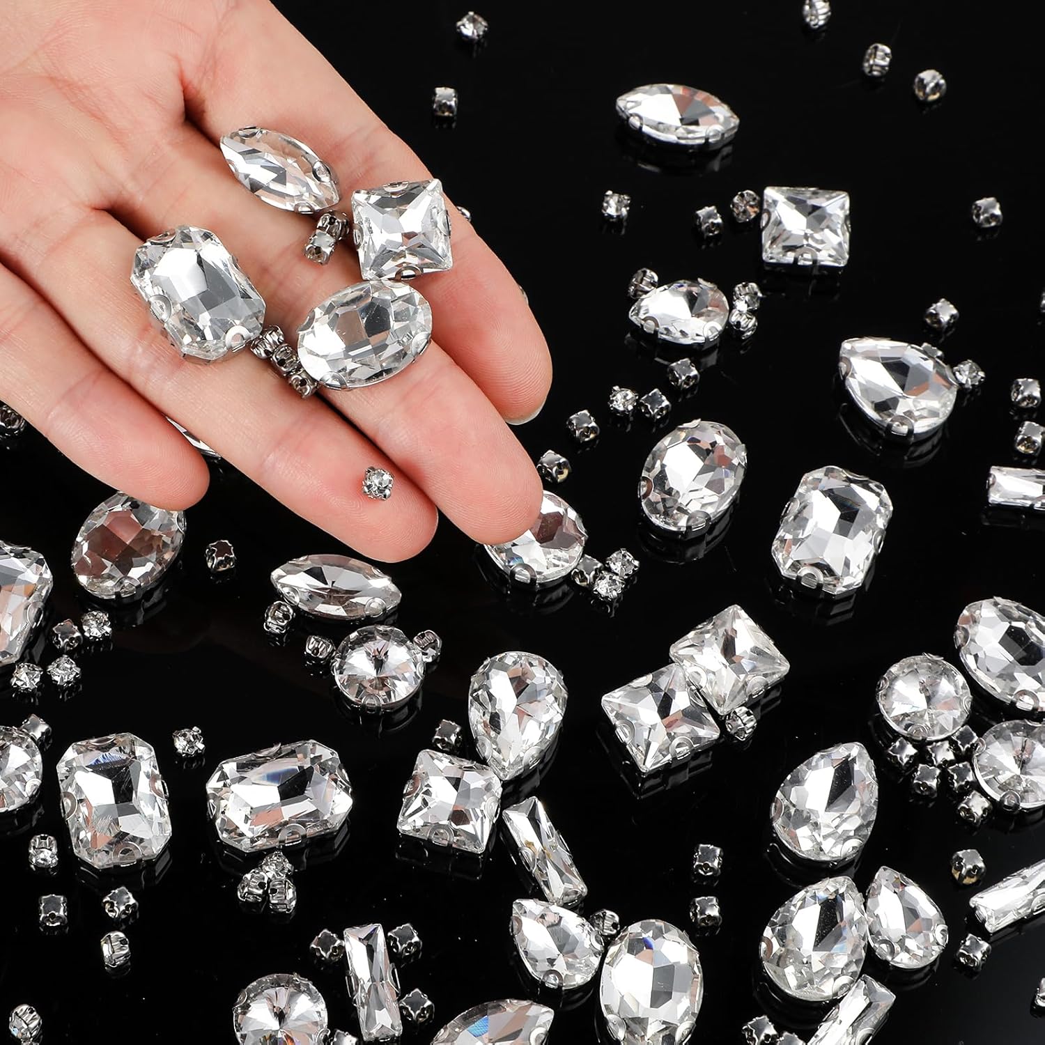 240 PCS Glass Rhinestones Flatback White Mixed Shapes Sew on Rhinestones Glue on Rhinestone for Fabric Clear Claw Flatback Crystal Sewing Gems for Clothes Shoes Jewelry Making DIY - Image 3