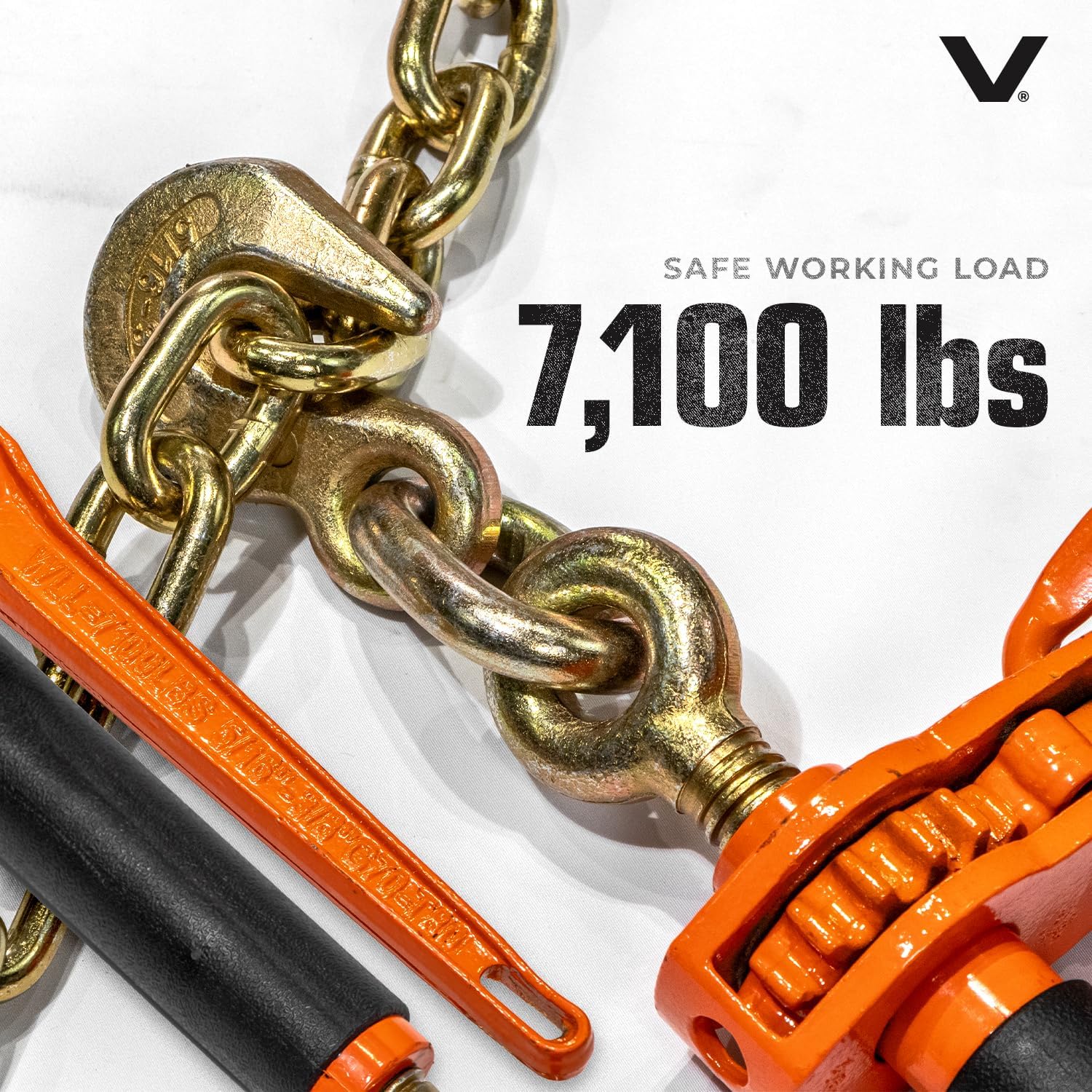 VULCAN Folding Handle Load Binder (Four Pack) with 2 Grab Hooks - Ratchet Style - 7100 Pound Safe Working Load (Works with 5/16 Inch or 3/8 Inch Grade 70 and Grade 80 Chain)
