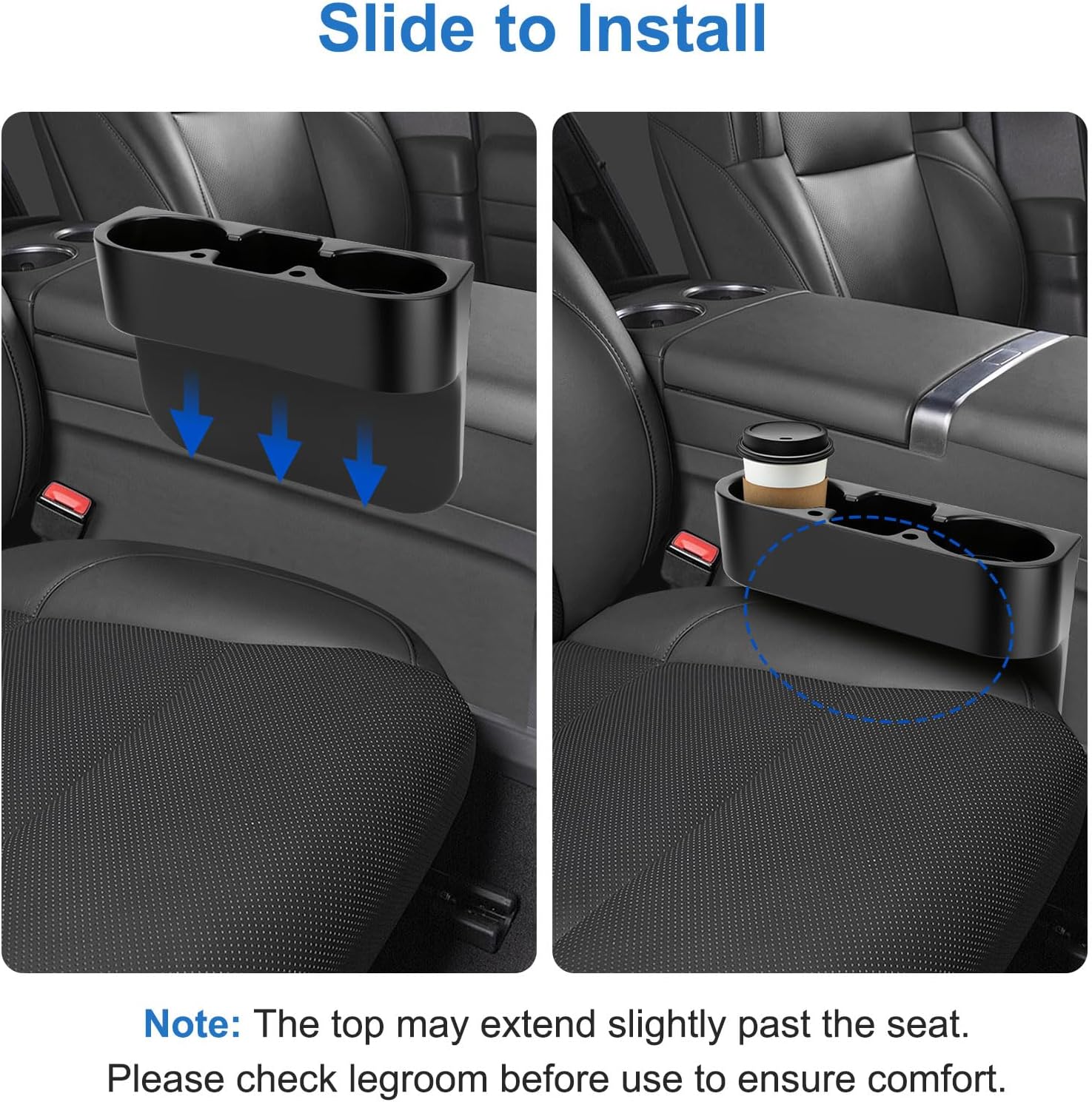 EEEKit Extra Cup Holder for Car: Seat Wedge Car Cup Holder Organizer | PP Plastic Additional Cup Drink Holder for Car - Automotive Cup Holder Insert - Multifunction Car Extra Cup Holder for Phone