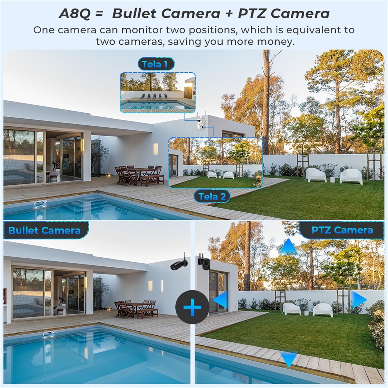 Kamera IP bezpieczeństwa na zewnątrz, 6MP 4K PTZ IP Camera Ochrona bezpieczeństwa Podwójny obiektyw ScreenColor Night Vision4MP Kamera IP CCTV Kamera monitorująca Obrazy HD(NO SD Card)