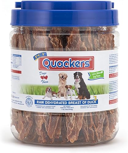PCI Pet Center Inc. Quackers - Golosinas crudas deshidratadas para perros, contenedor de 1 libra