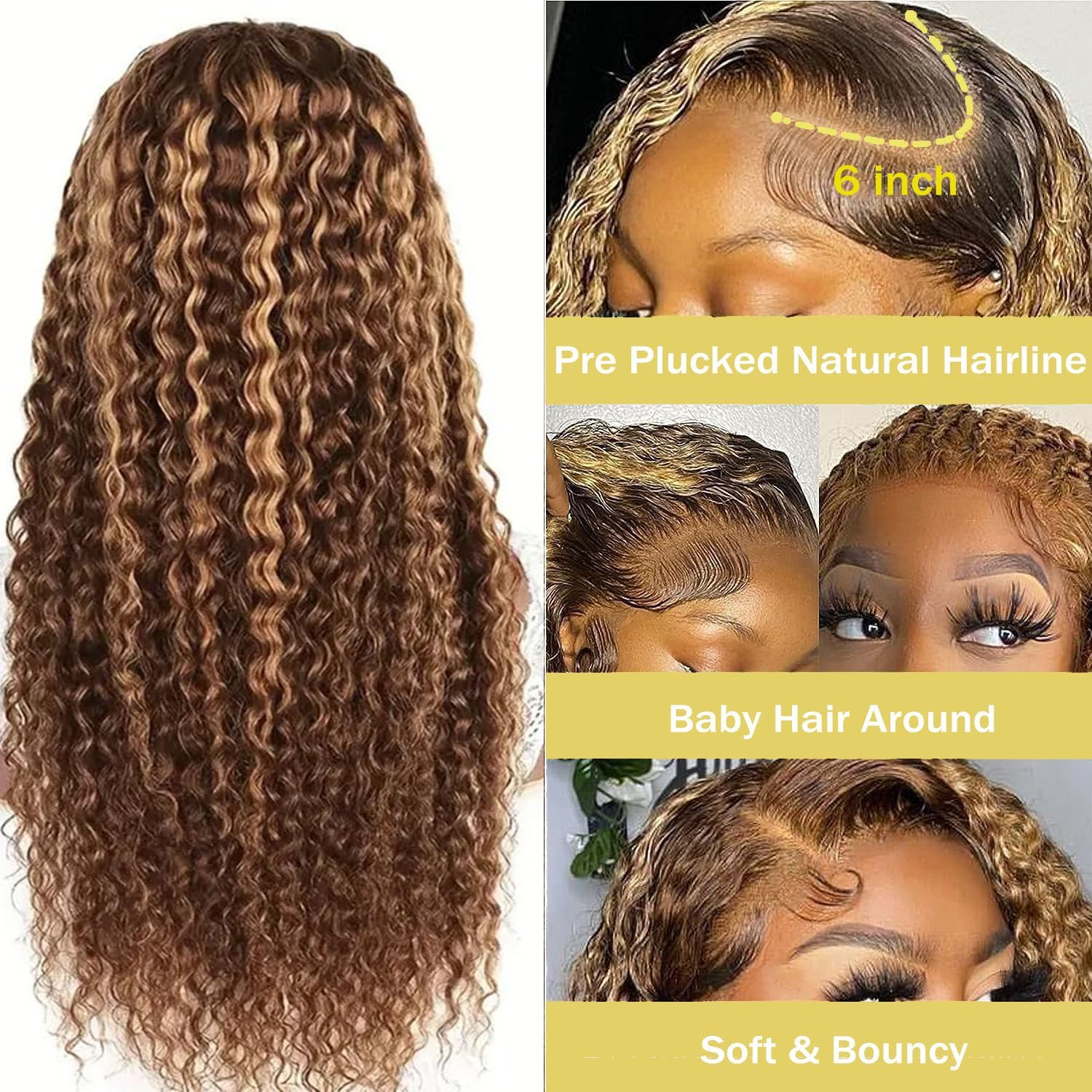 Honey Blonde Ombre Lace Front Wigs Human Hair Pre Plucked 13x6 HD Transparent 4/27 Highlight Deep Wave Wig 200% Density 26 Inch Omer Deep Wave Lace Front Wig with Baby Hair