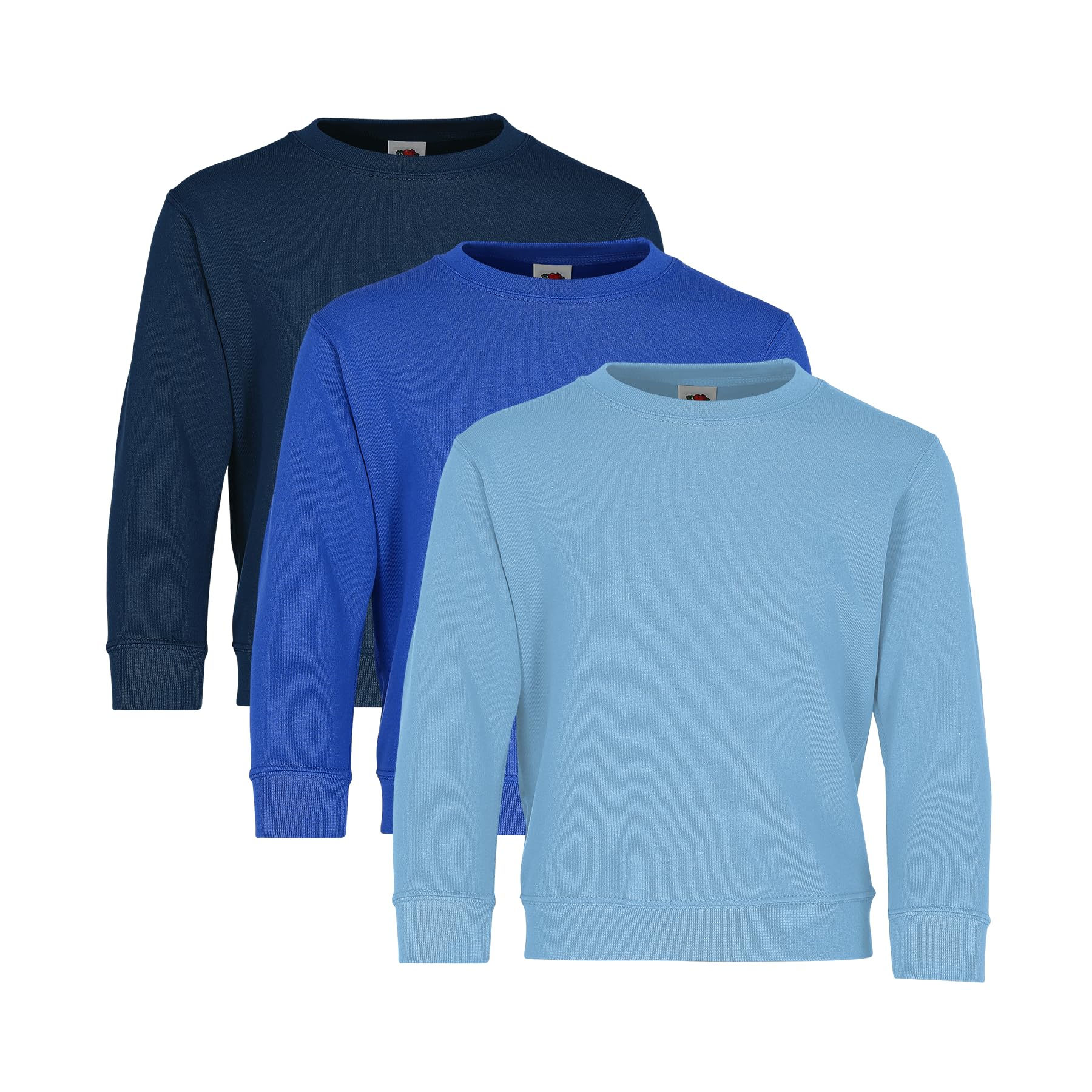 Fruit of the Loom 3er Pack Kids´ Classic Set-In Sweat Kinder Sweatshirt + Web-Textilien24 Stoffbeutel - 104 116 128 140 152 164 - Diverse Farbsets