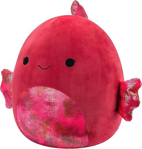 Miniatura 2 de Squishmallows Pescado Betta de frambuesa Barella original de 20 pulgadas con aletas texturizadas brillantes, peluche oficial de Jazwares Jumbo